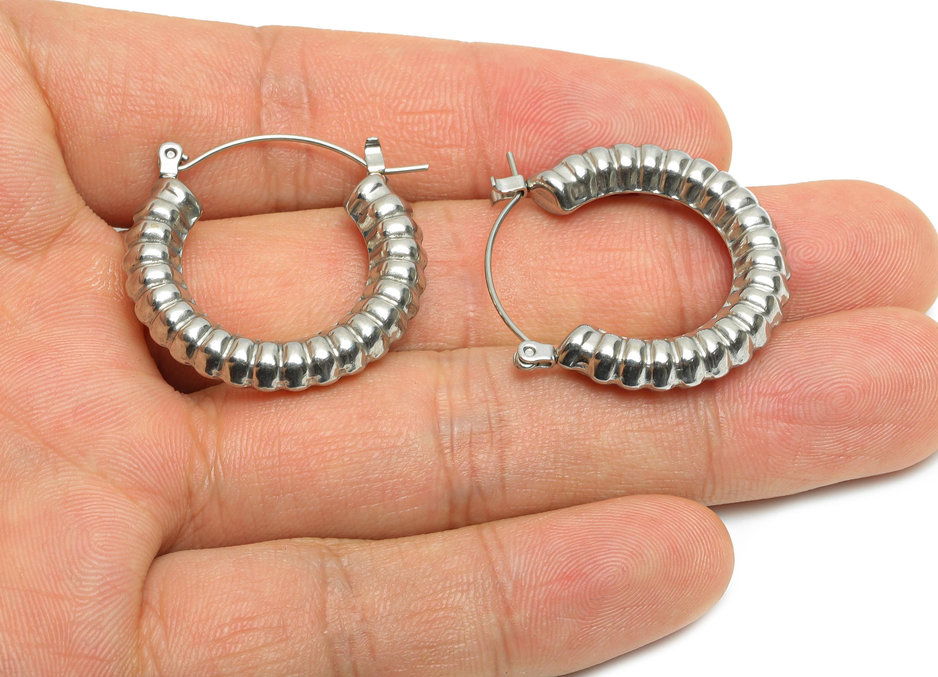 Steel Hoop Earring - Textured Vintage Silver Hoop Earring - Hinged Back - Elegant Steel Hoop Jewelry - Steel Finding - 30x25x5.13mm - SS1702 - DOMEDBAZAAR