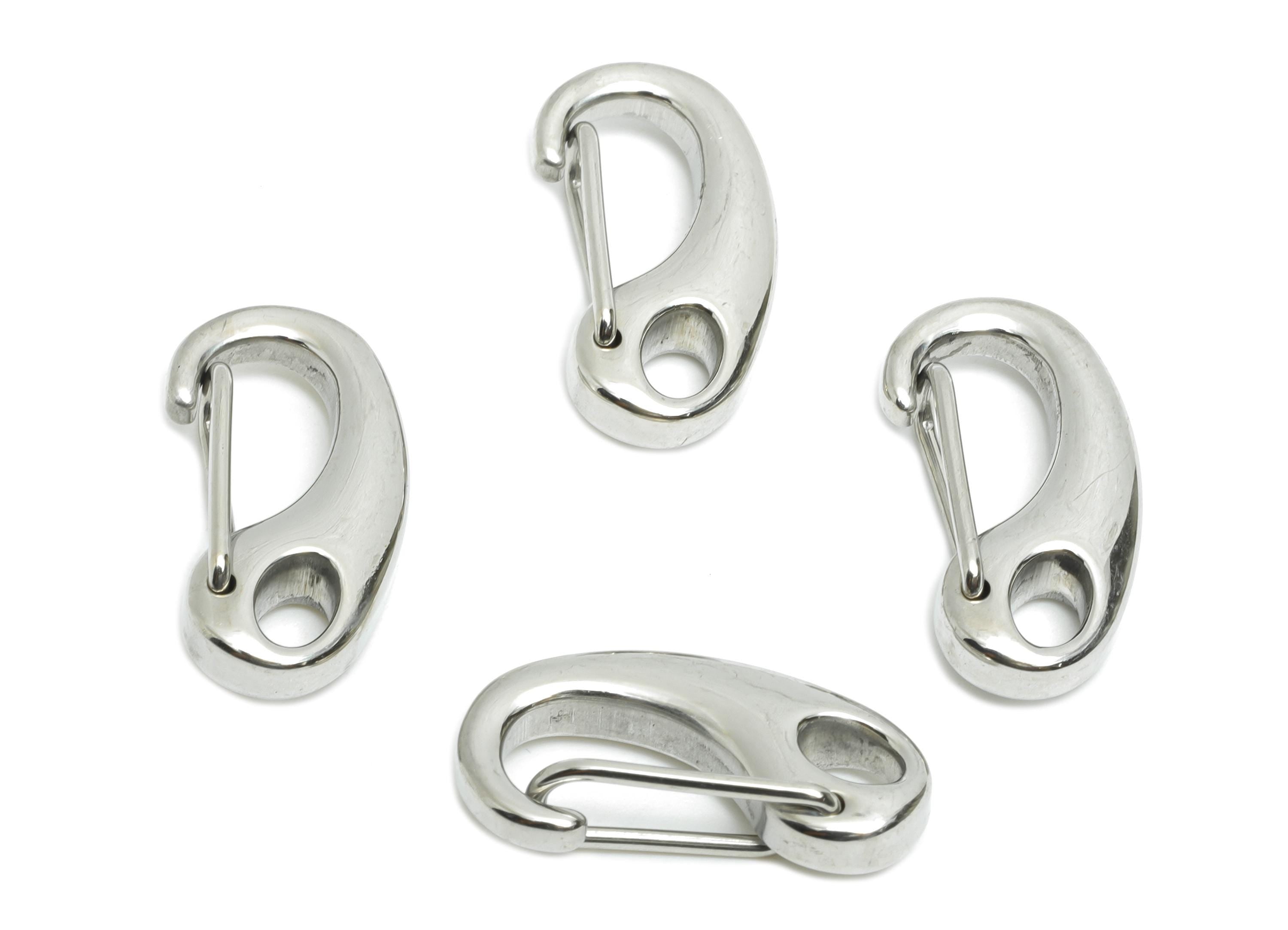 Steel Carabiner Clasp - Keychain Link Component - Silver Steel Lobster Clasp with Loop - Fashion Accessory Closure - 20.8x10.7x4mm - SS1688 - DOMEDBAZAAR