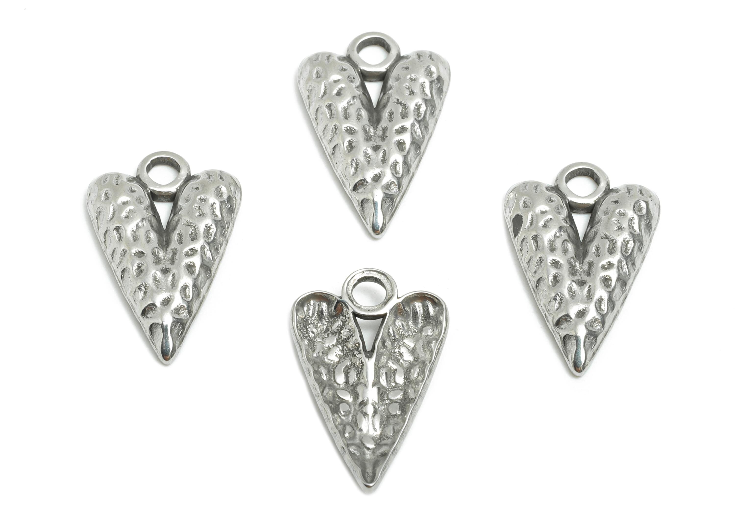 Steel Textured Heart Charms - Vintage Boho Heart Pendant - Romantic Steel Heart Symbol Design - Steel Jewelry  - 17.72x11x2.54mm - SS1852 - DOMEDBAZAAR