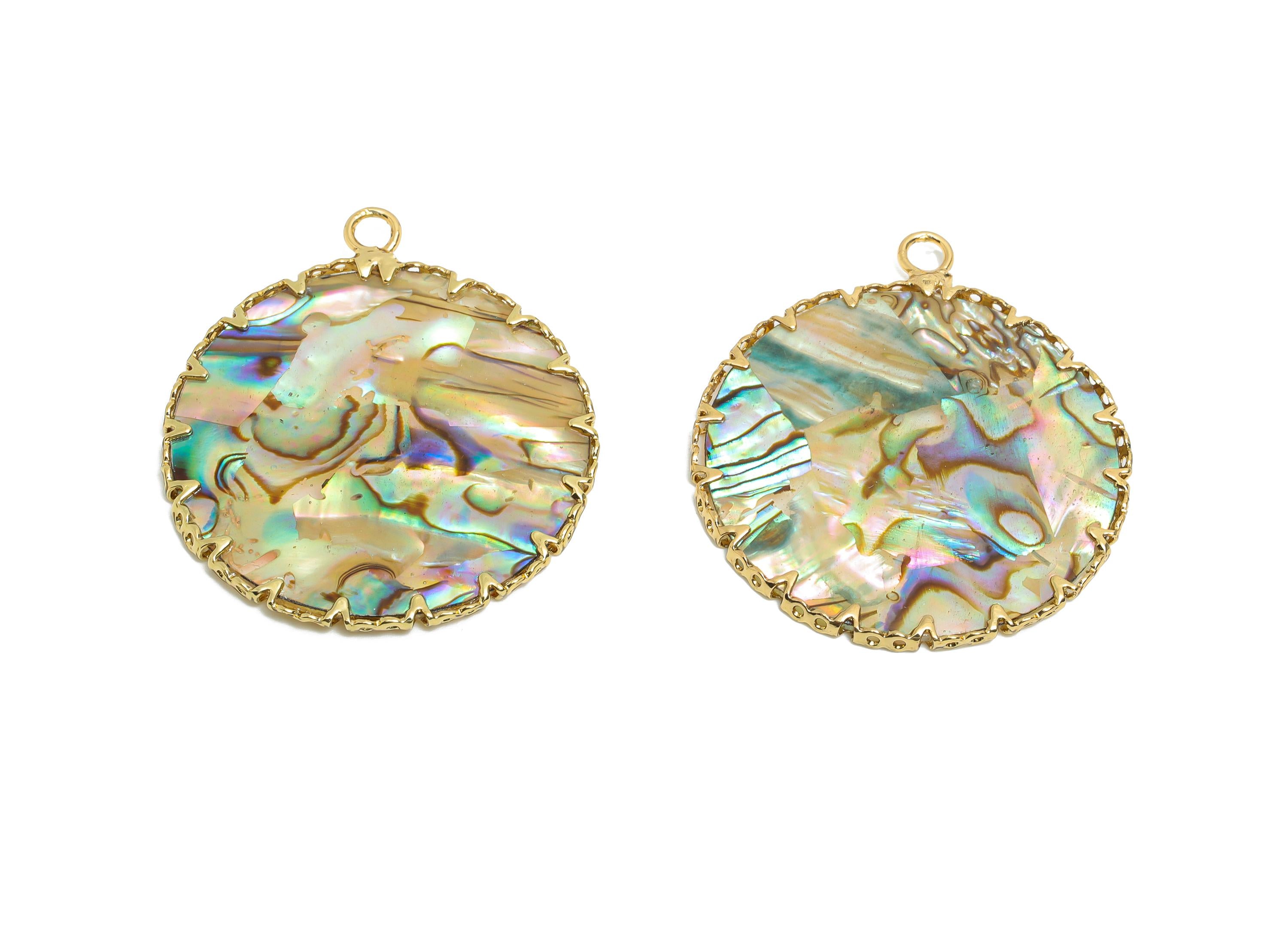 Round Abalone Shell Pendant - Unique Brass Iridescent Shell Pendant - Luxurious Abalone Shell Jewelry - KC Gold Plated - 36x31x2mm - NS2875 - DOMEDBAZAAR