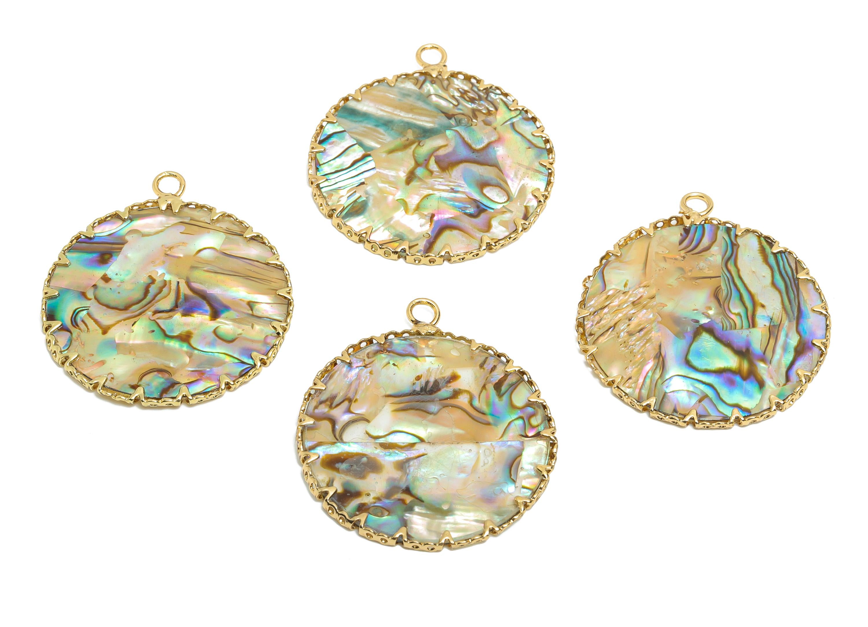Round Abalone Shell Pendant - Unique Brass Iridescent Shell Pendant - Luxurious Abalone Shell Jewelry - KC Gold Plated - 36x31x2mm - NS2875 - DOMEDBAZAAR