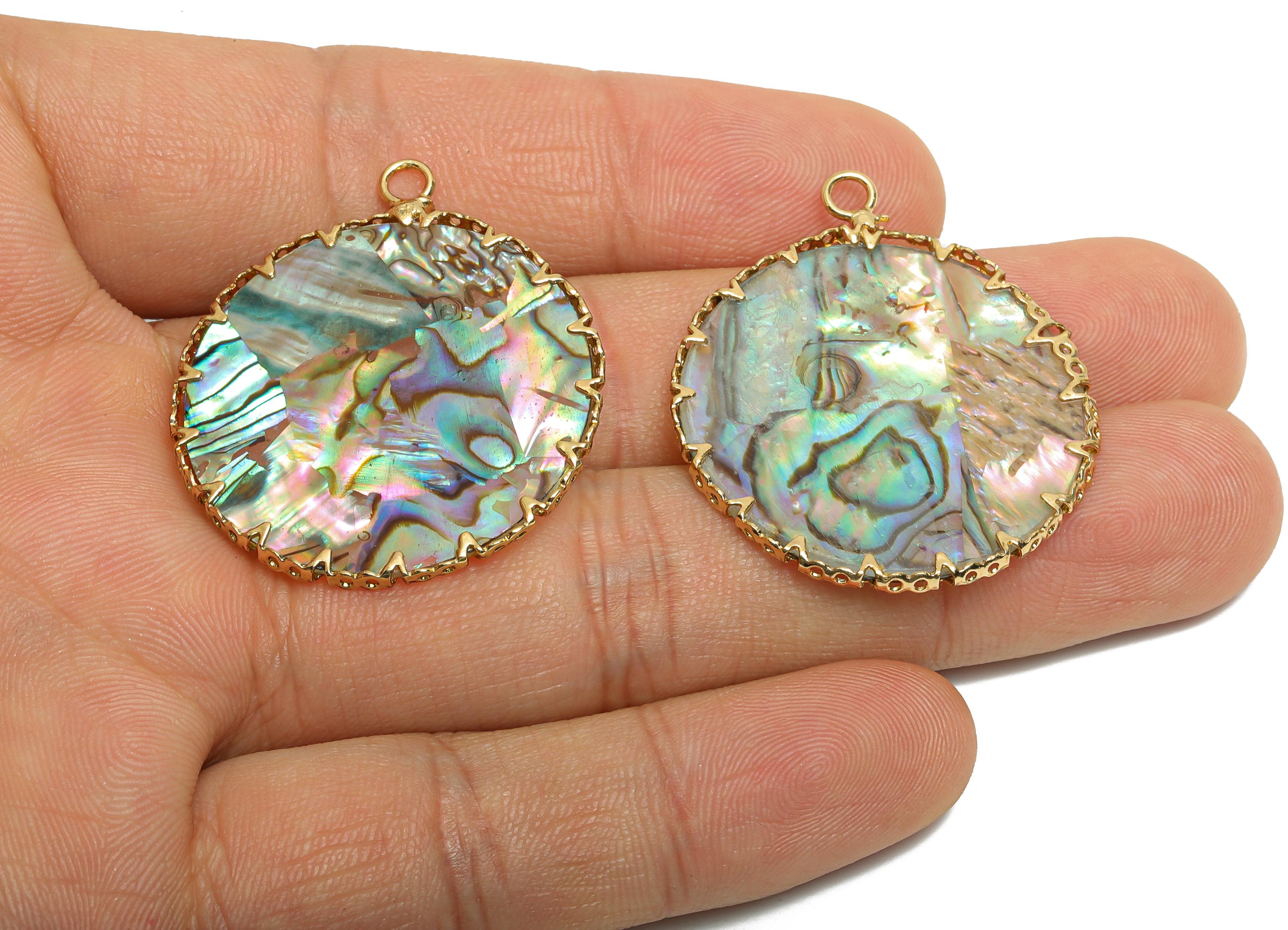 Round Abalone Shell Pendant - Unique Brass Iridescent Shell Pendant - Luxurious Abalone Shell Jewelry - KC Gold Plated - 36x31x2mm - NS2875 - DOMEDBAZAAR