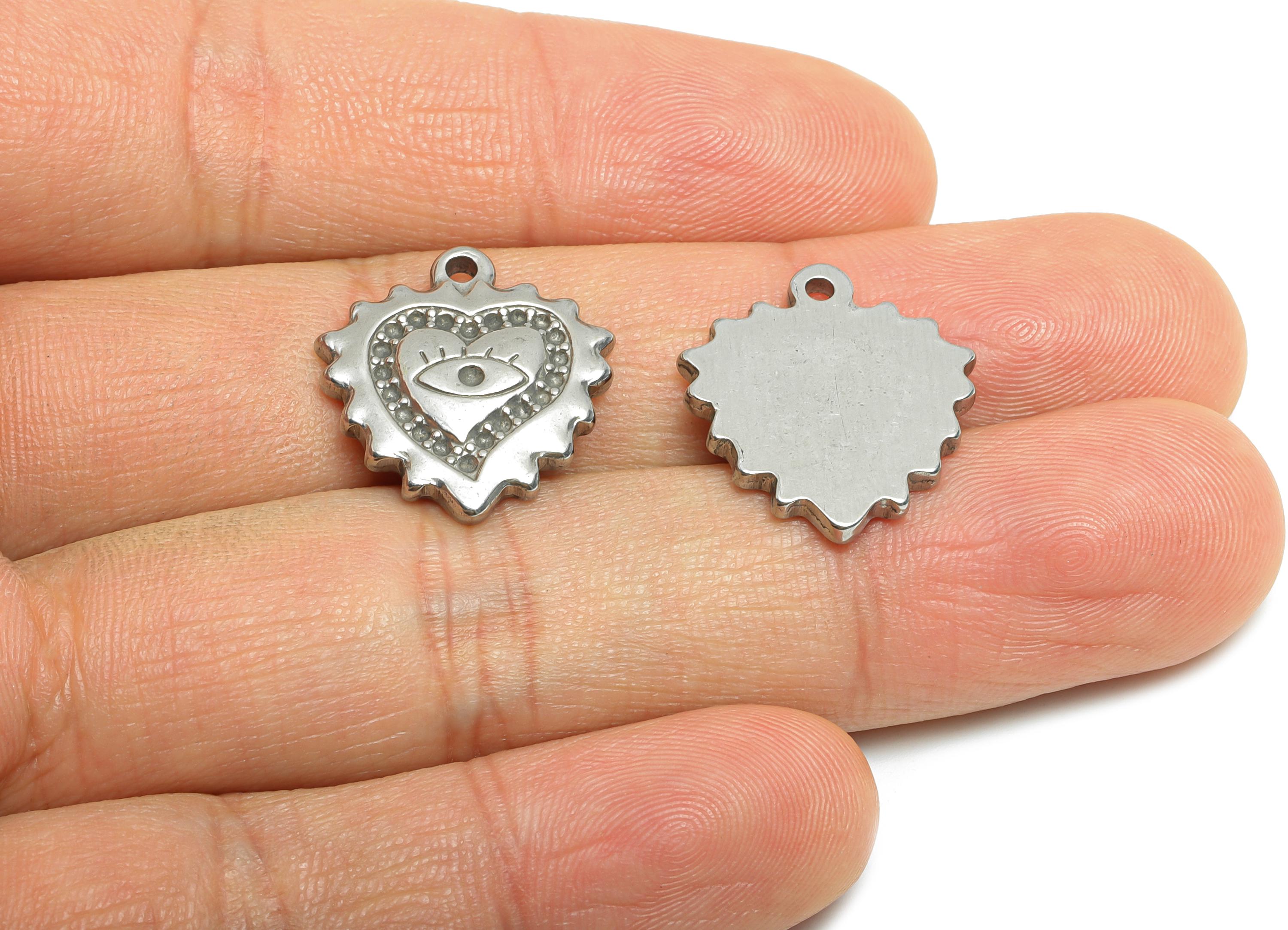 Stainless Steel Punk Heart Charms - Vintage Unique Eye Jewelry - Romantic Steel Protection Symbol - Good Luck Charm - 20x18x2.76mm - SS1841 - DOMEDBAZAAR