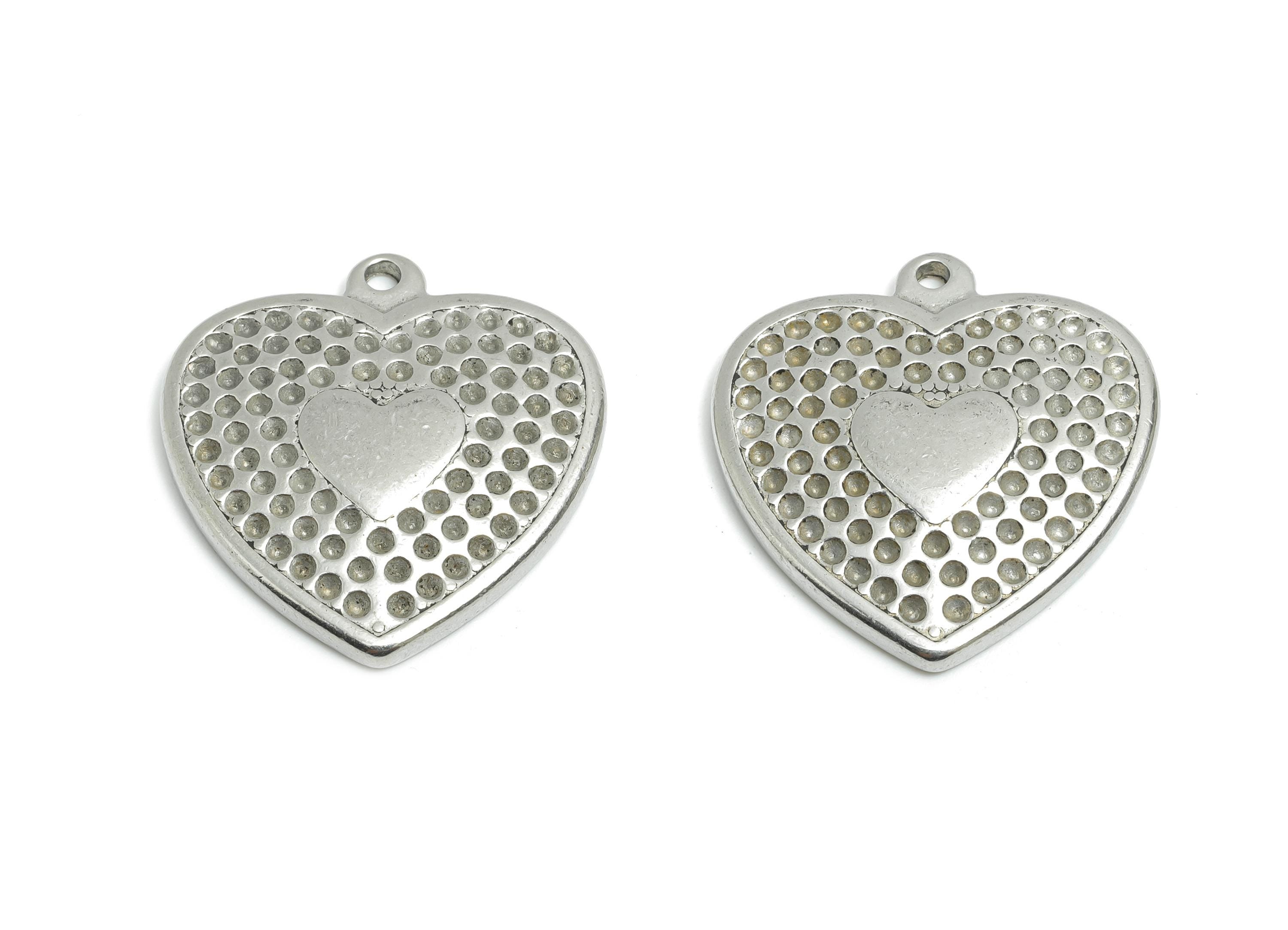 Stainless Steel Heart Charms - Steel Vintage Boho Heart Pendant - Romantic Steel Heart Charm - Decorative Heart Charm - 26x25x3mm - SS1744 - DOMEDBAZAAR