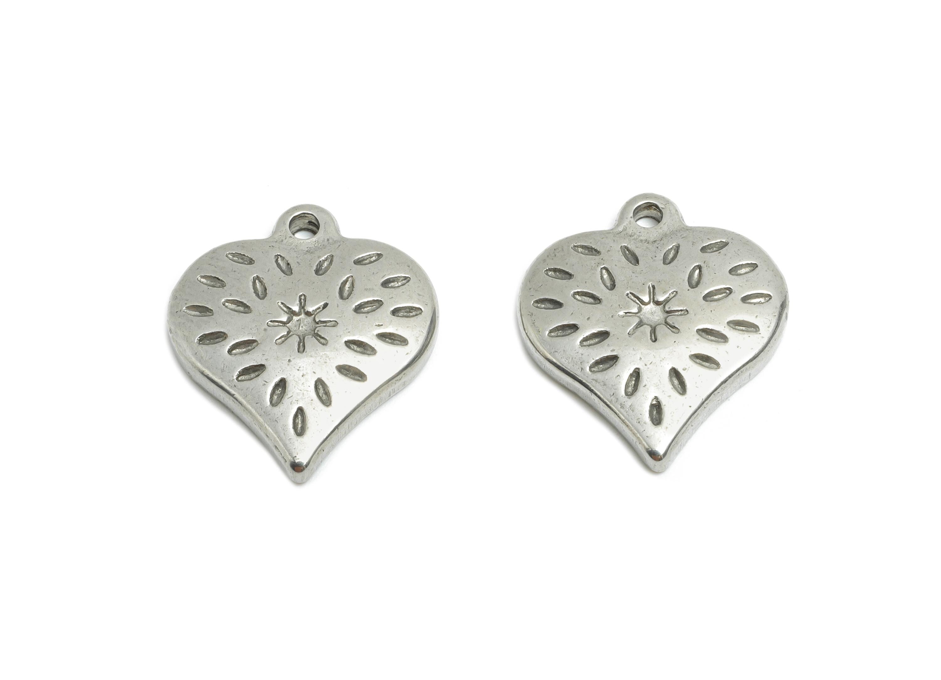 Stainless Steel Heart Charm - Heart Pendant with Starburst - Jewelry Making Heart Star Charm - Steel Heart Charm - 17x15x2.83mm - SS1851 - DOMEDBAZAAR
