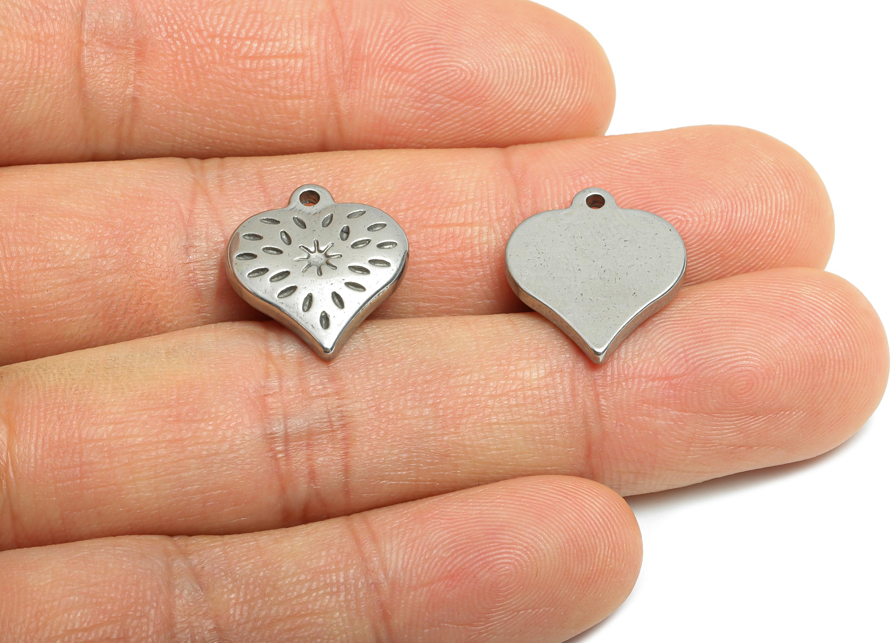 Stainless Steel Heart Charm - Heart Pendant with Starburst - Jewelry Making Heart Star Charm - Steel Heart Charm - 17x15x2.83mm - SS1851 - DOMEDBAZAAR