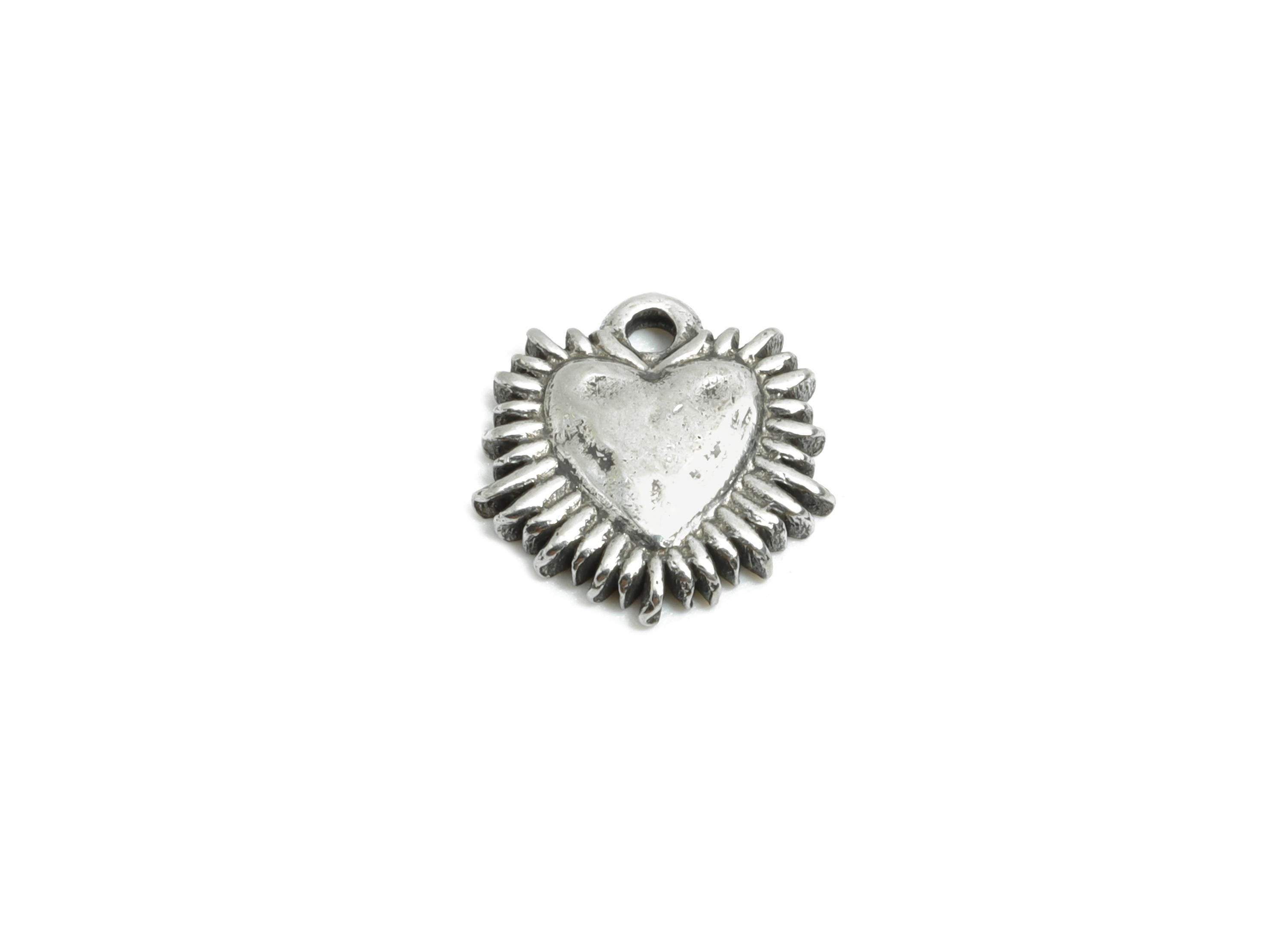 Stainless Steel Heart Charm - Sunburst Heart Pendant - Modern Sunburst Heart Jewelry -Modern Silver Color Heart Pendant - 9x9x1mm - SS1781 - DOMEDBAZAAR