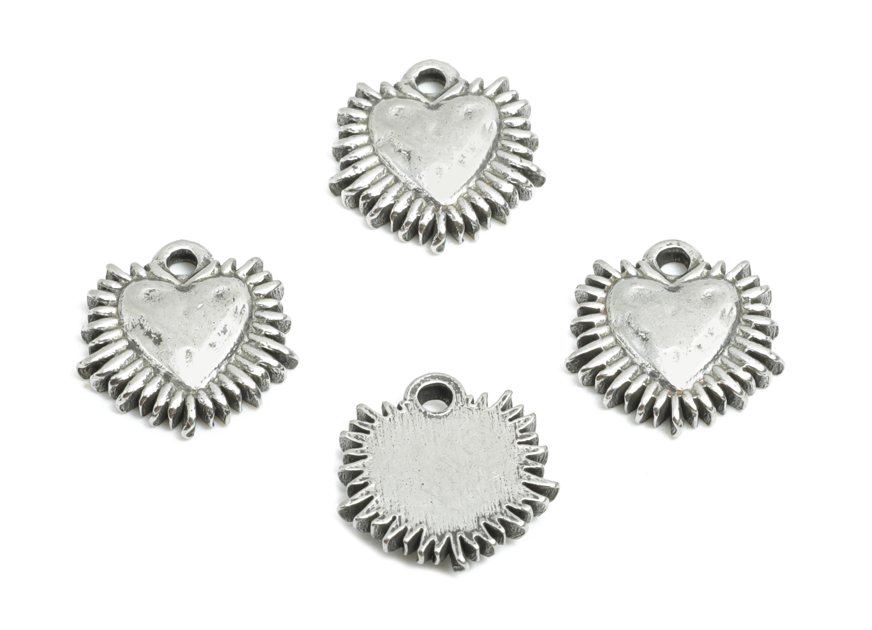 Stainless Steel Heart Charm - Sunburst Heart Pendant - Modern Sunburst Heart Jewelry -Modern Silver Color Heart Pendant - 9x9x1mm - SS1781 - DOMEDBAZAAR