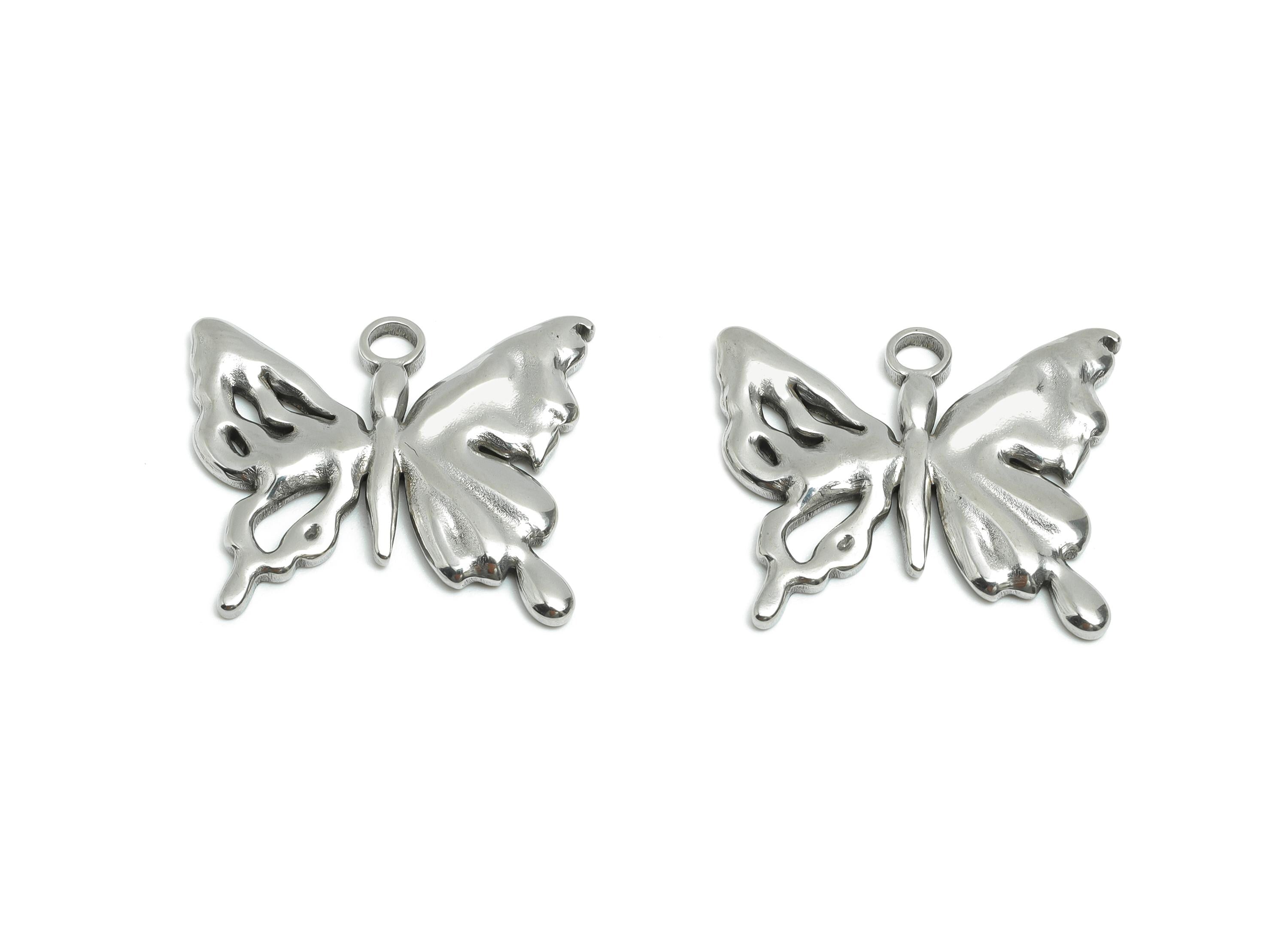 Stainless Steel Butterfly Pendant - Butterfly Jewelry Charm - Elegant Insect Pendant - Animal Charm for Jewelry - 21x25x2.16mm - SS1754 - DOMEDBAZAAR