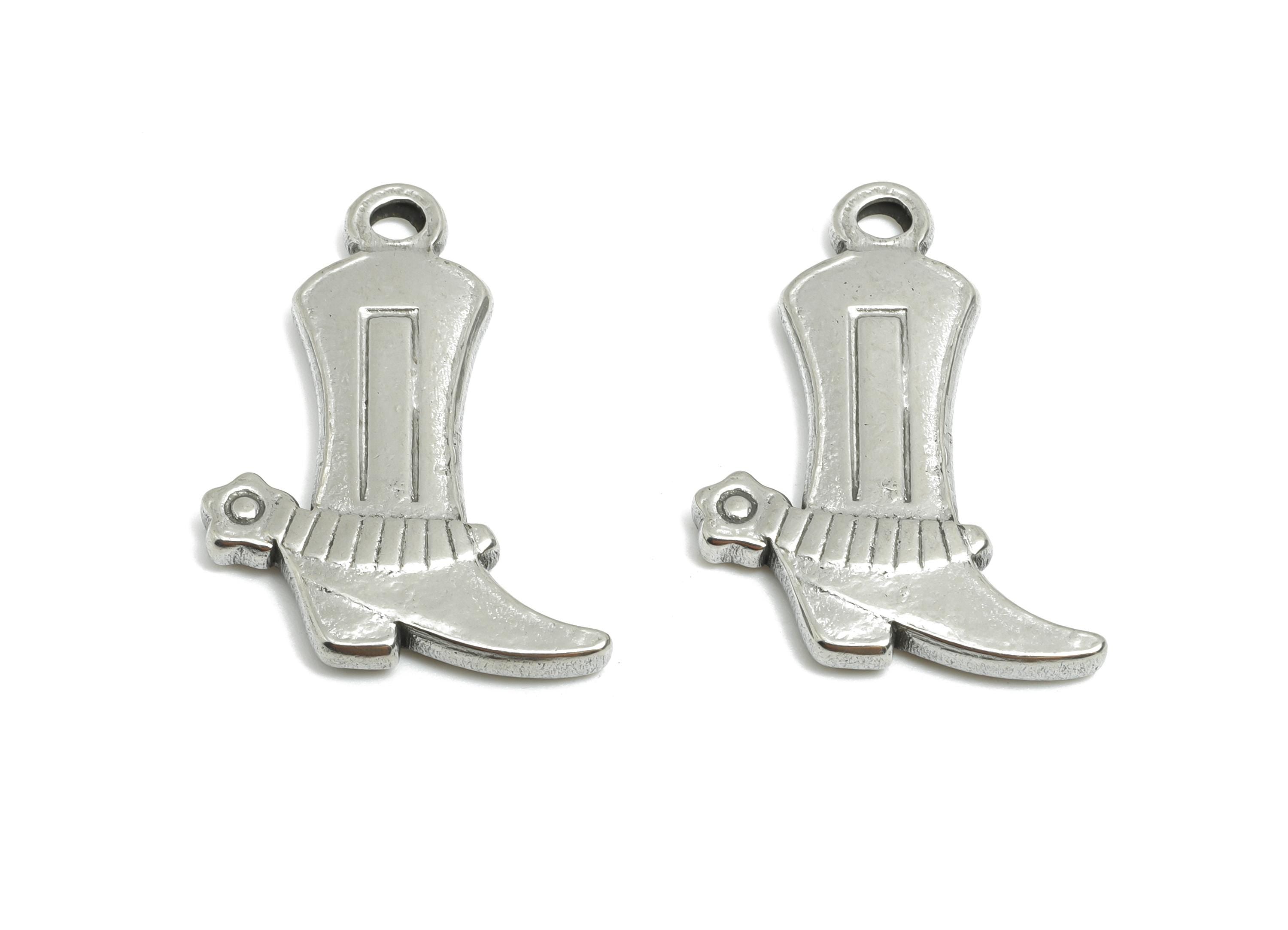 Steel Cowboy Boot Charm - Fashion Boot Necklace Charm - Vintage Western-Inspired Necklace Pendant - Steel Jewelry - 27.44x17x2.8mm - SS1982 - DOMEDBAZAAR