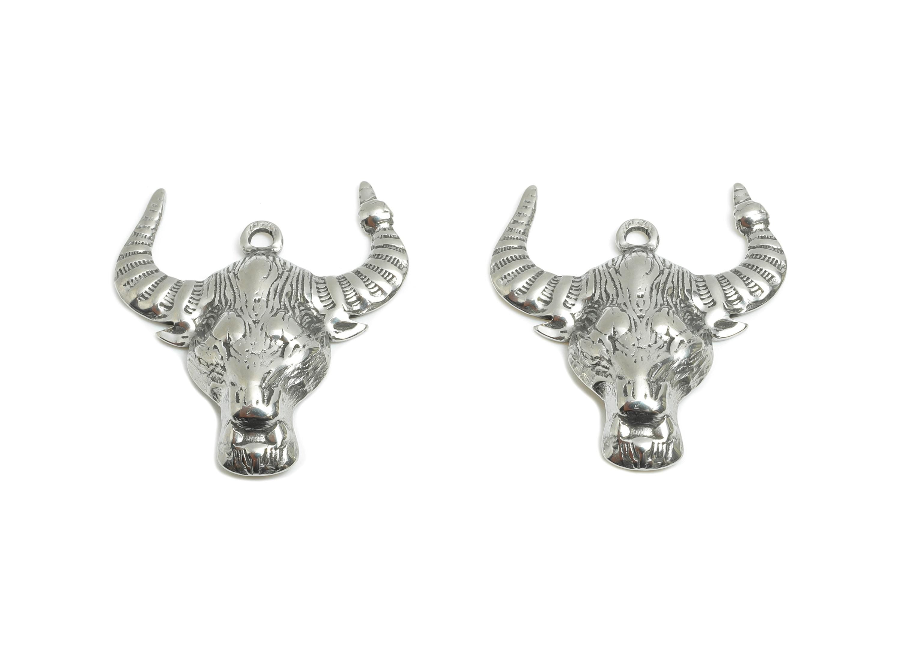 Stainless Steel Buffalo Pendant - Buffalo Head Jewelry Charm - Realistic Buffalo Head Pendant - Detailed Animal Pendant - 27x24x4mm - SS1834 - DOMEDBAZAAR