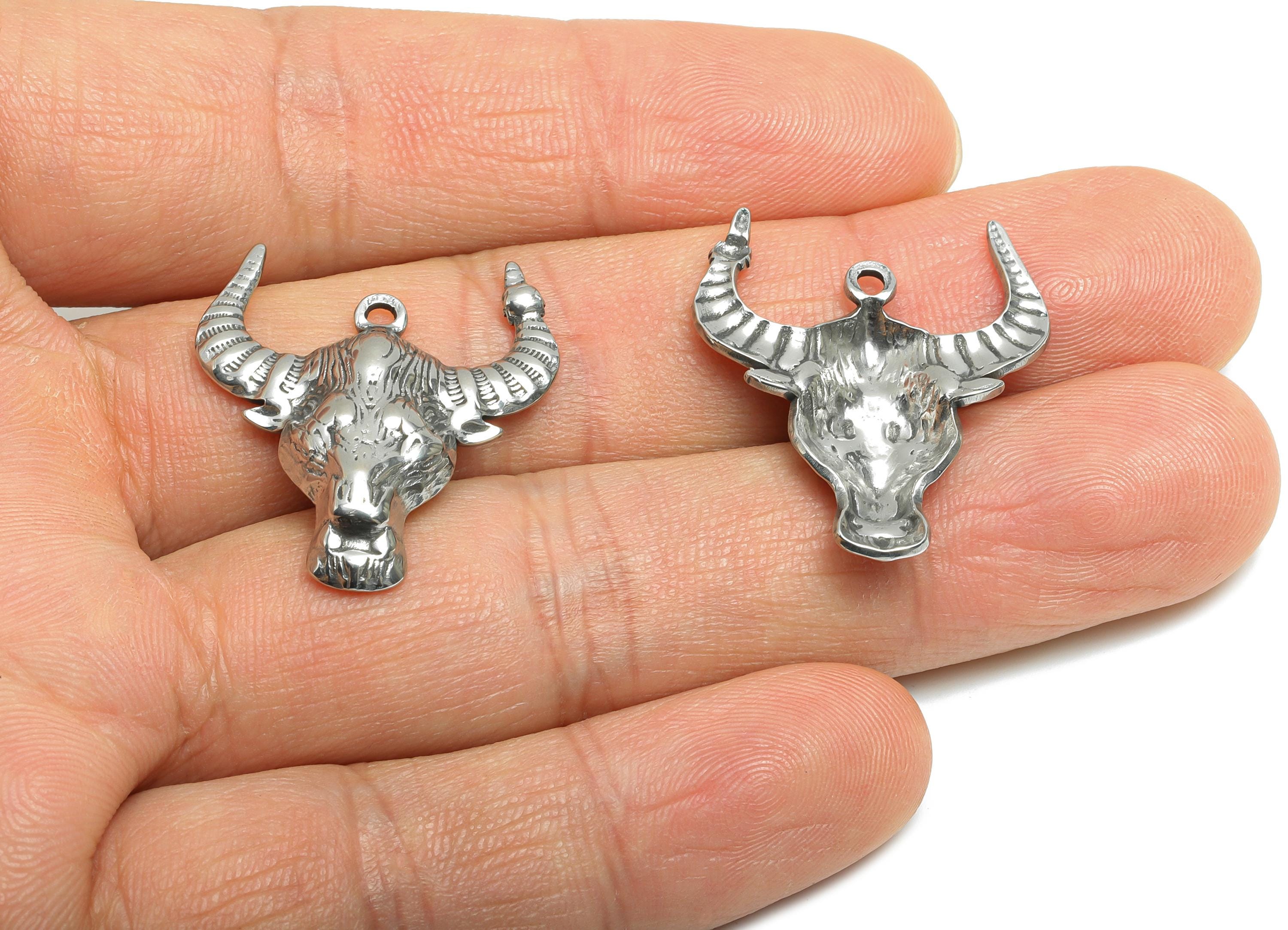 Stainless Steel Buffalo Pendant - Buffalo Head Jewelry Charm - Realistic Buffalo Head Pendant - Detailed Animal Pendant - 27x24x4mm - SS1834 - DOMEDBAZAAR