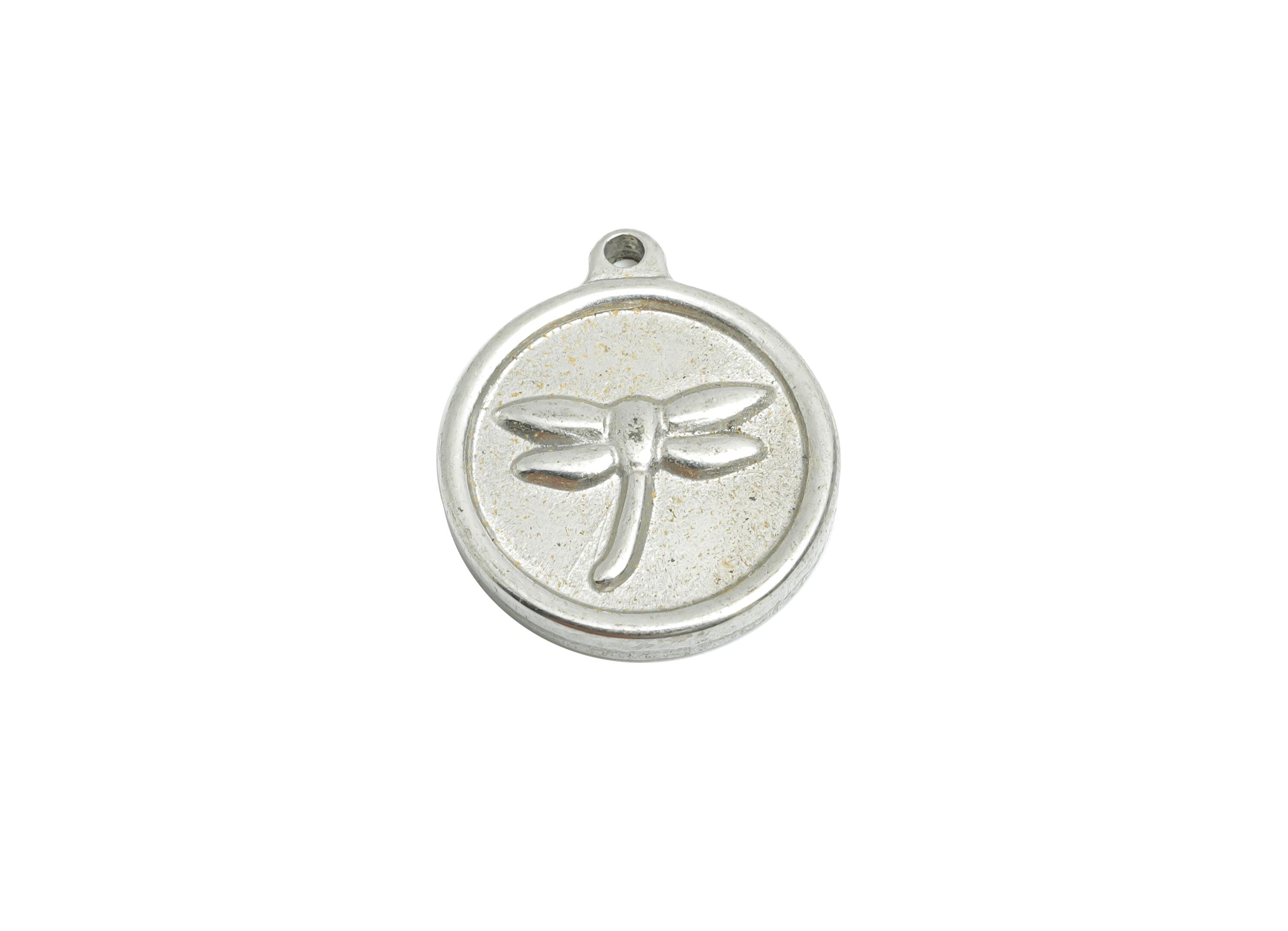 Stainless Steel Dragonfly Pendant - Round Coin Dragonfly Charm - Elegant Insect Pendant - Animal Charm for Jewelry - 17x15x2.69mm - SS1966 - DOMEDBAZAAR