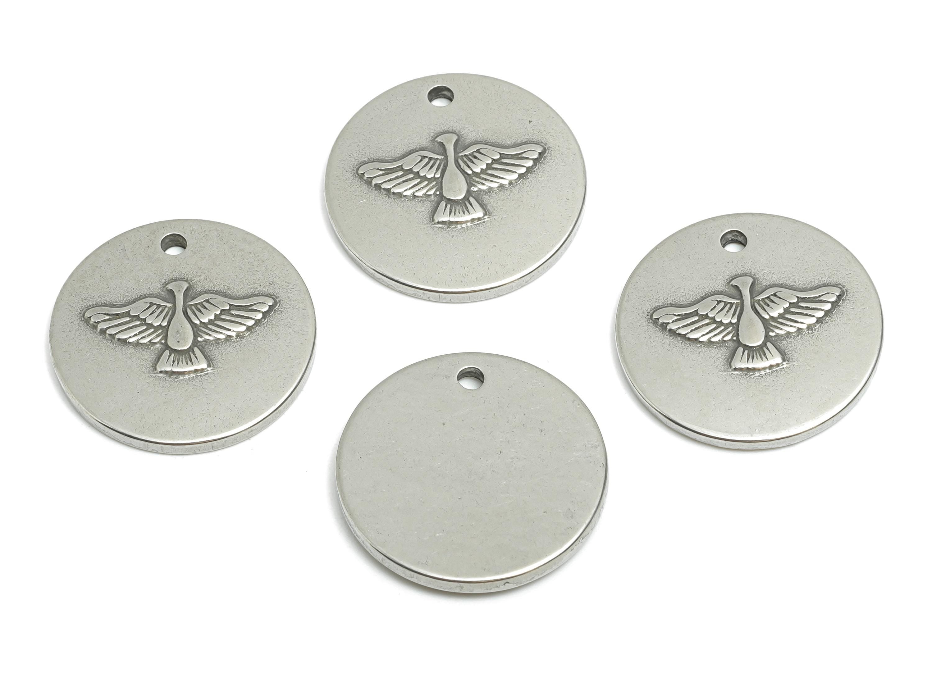 Stainless Steel Eagle Pendant - Round Eagle Jewelry Charm - Regal Eagle Pendant Design - Animal Charm for Jewelry - 20x20x2.26mm - SS1821 - DOMEDBAZAAR