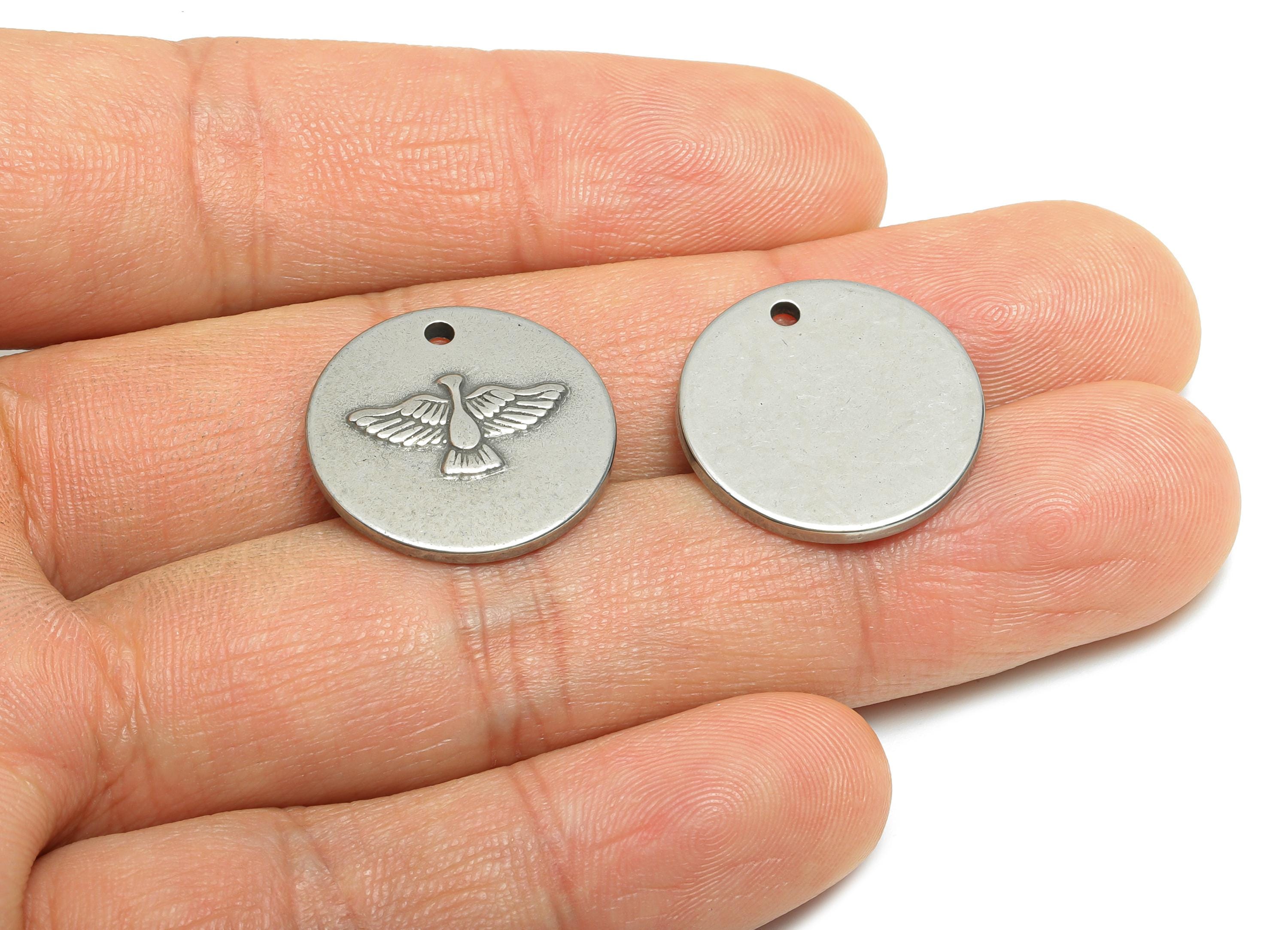 Stainless Steel Eagle Pendant - Round Eagle Jewelry Charm - Regal Eagle Pendant Design - Animal Charm for Jewelry - 20x20x2.26mm - SS1821 - DOMEDBAZAAR