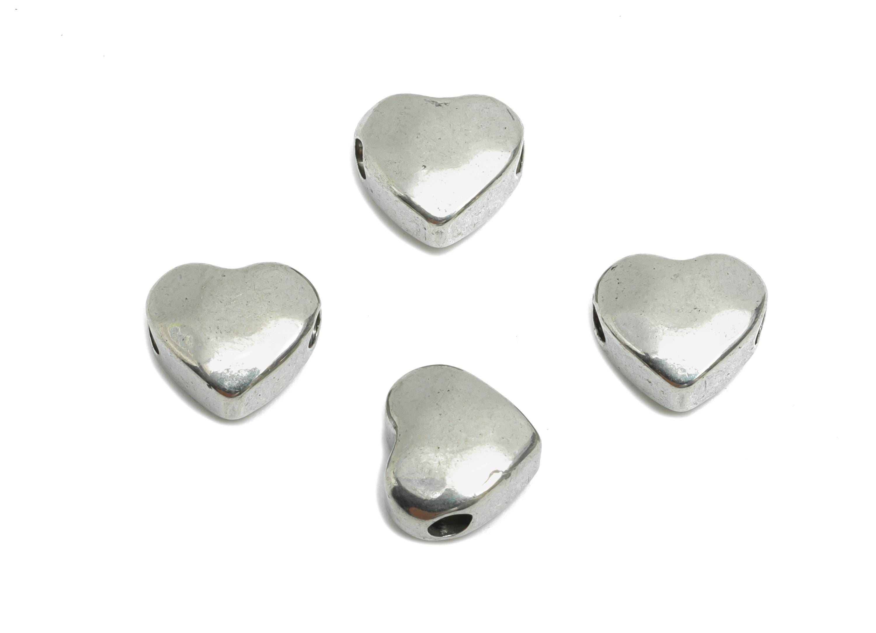 Stainless Steel Heart Bead - Smooth Silver Heart Bracelet Bead - Romantic Heart Jewelry - Minimalist Steel Accent - 8.45x7.48x4.2mm - SS1887 - DOMEDBAZAAR