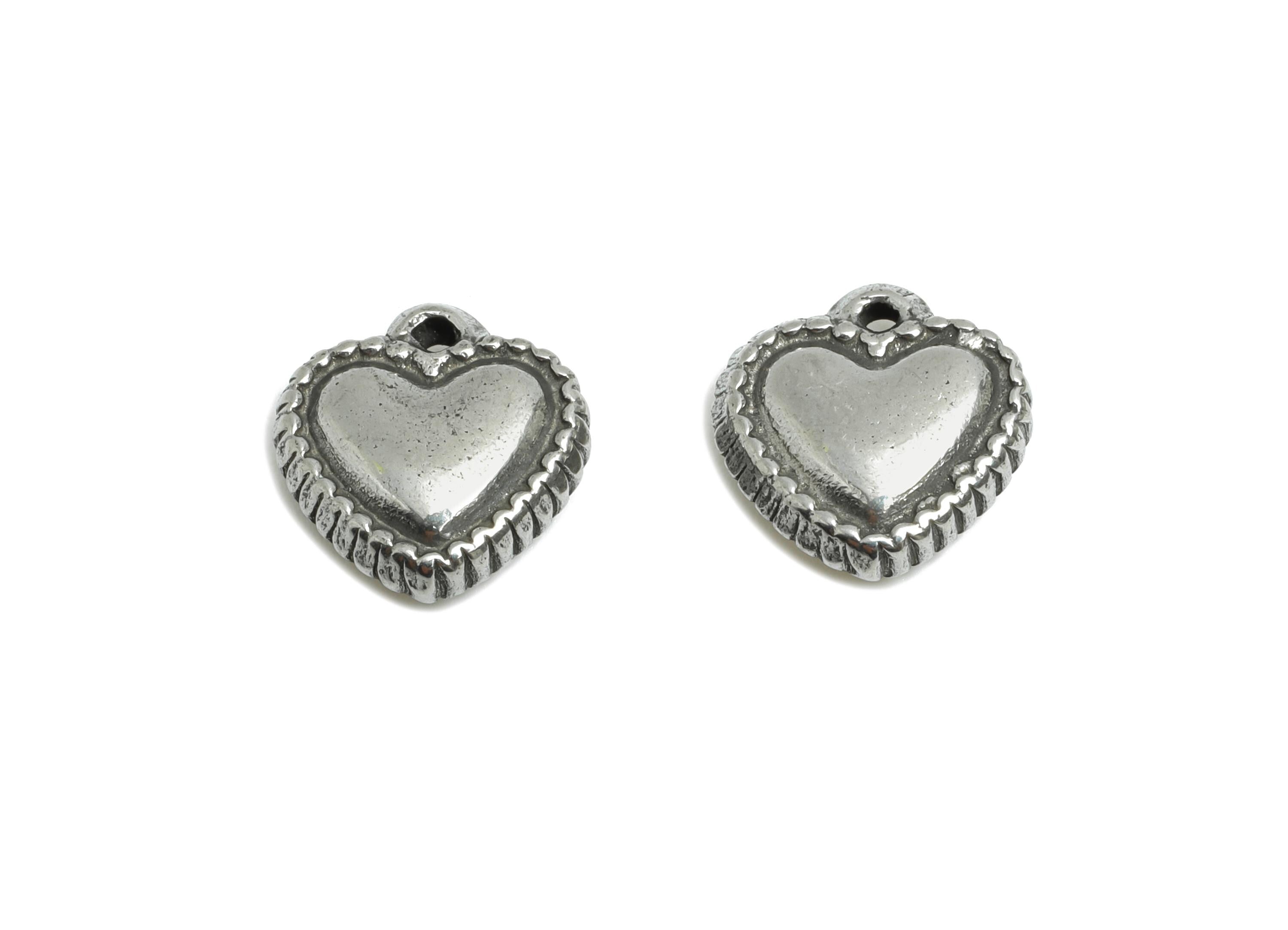 Stainless Steel Heart Charms - Steel Heart Mini Earring Charm - Vintage Looking Steel Charm - Symbolic Love  Jewelry - 11x10x3.77mm - SS1790 - DOMEDBAZAAR