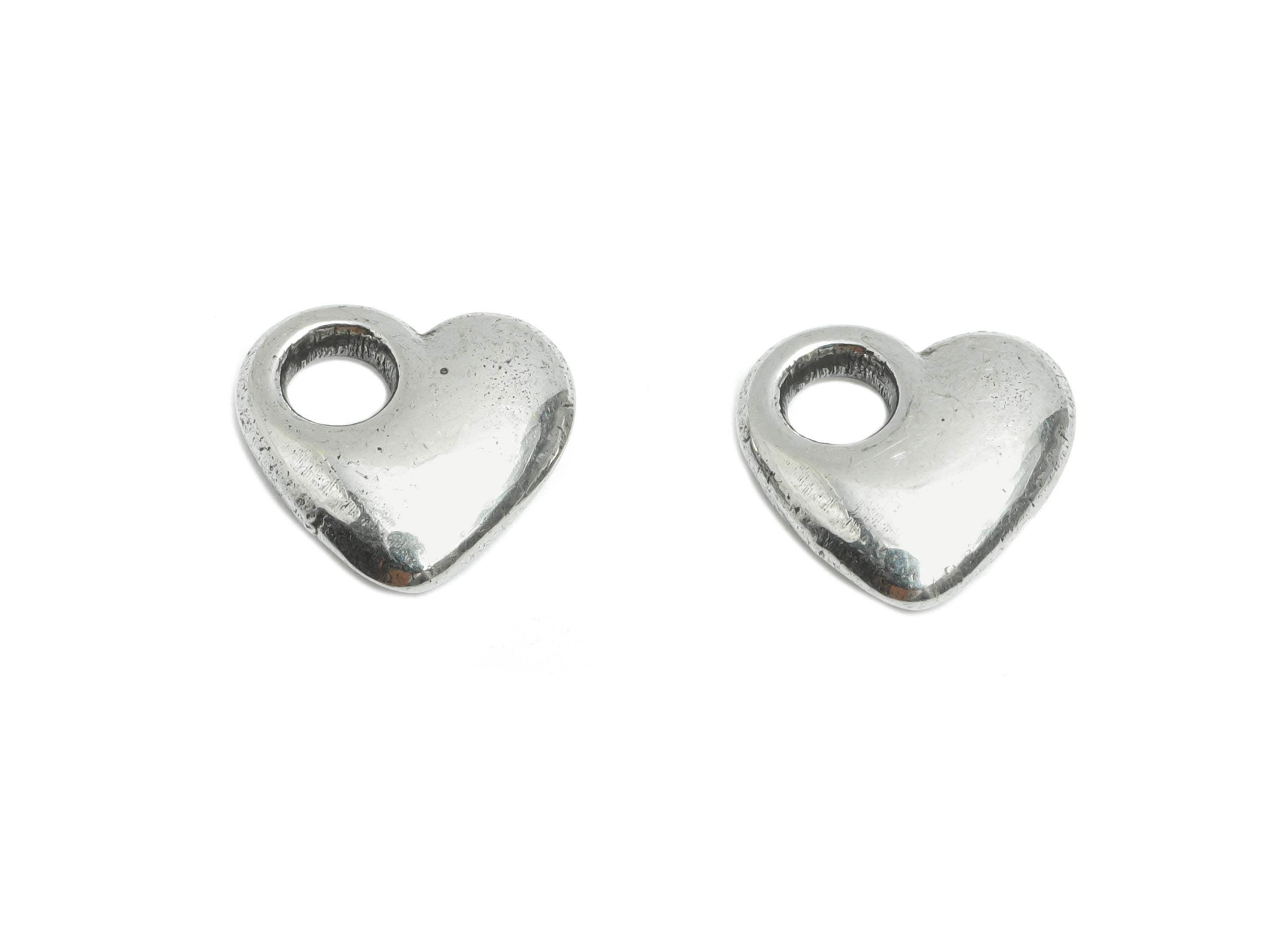 Stainless Steel Heart Charm - Steel Heart Mini Earring Charm - Vintage Looking Charm With Hole - Symbolic Love Jewelry - 10x10x3mm - SS1858 - DOMEDBAZAAR