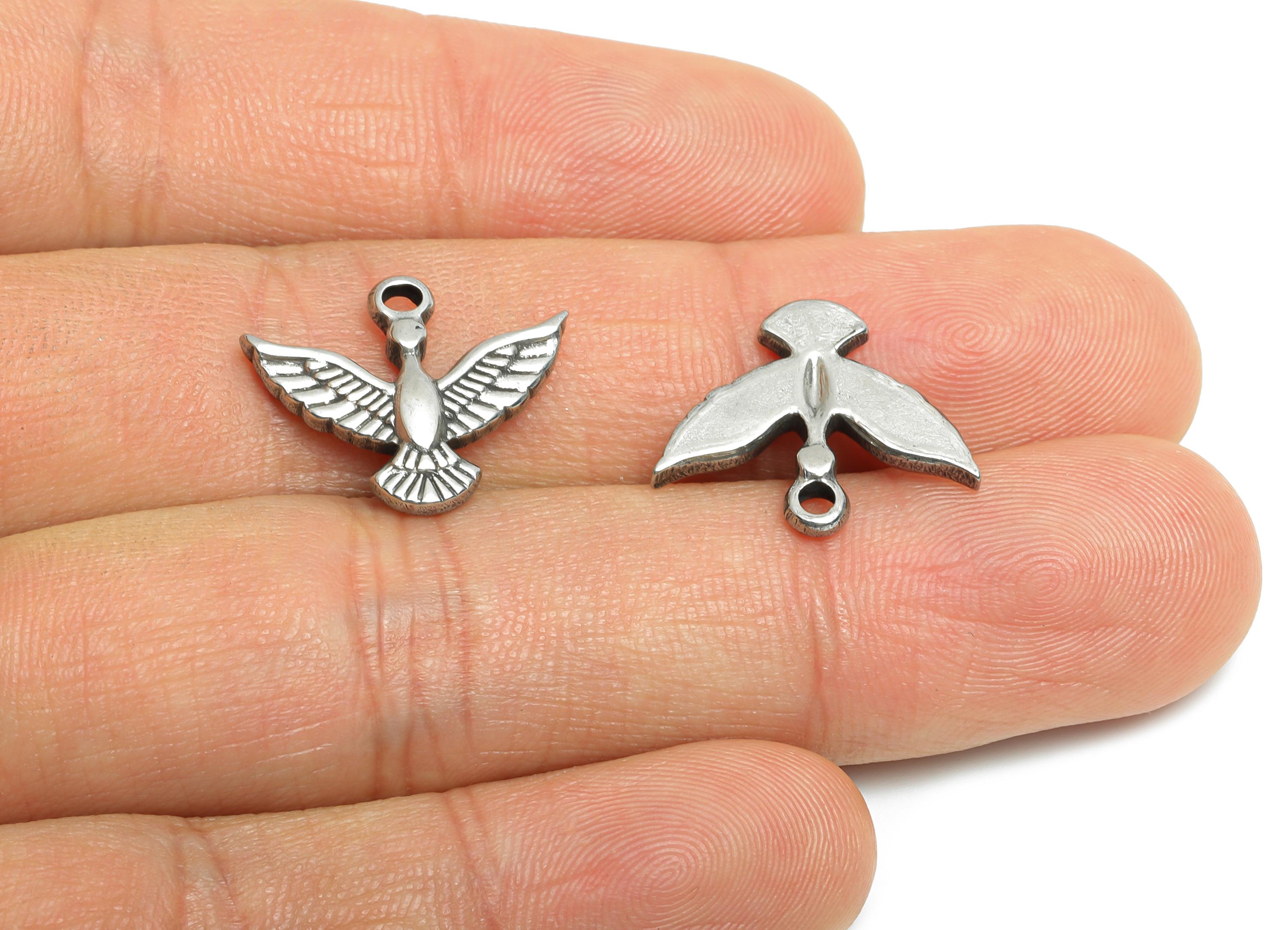 Steel Flying Bird Charm - Textured Silver Bird Animal Charm - Detailed Bird Pendant for Necklace - Freedom Bird Jewelry - 15x18x2mm - SS1743 - DOMEDBAZAAR
