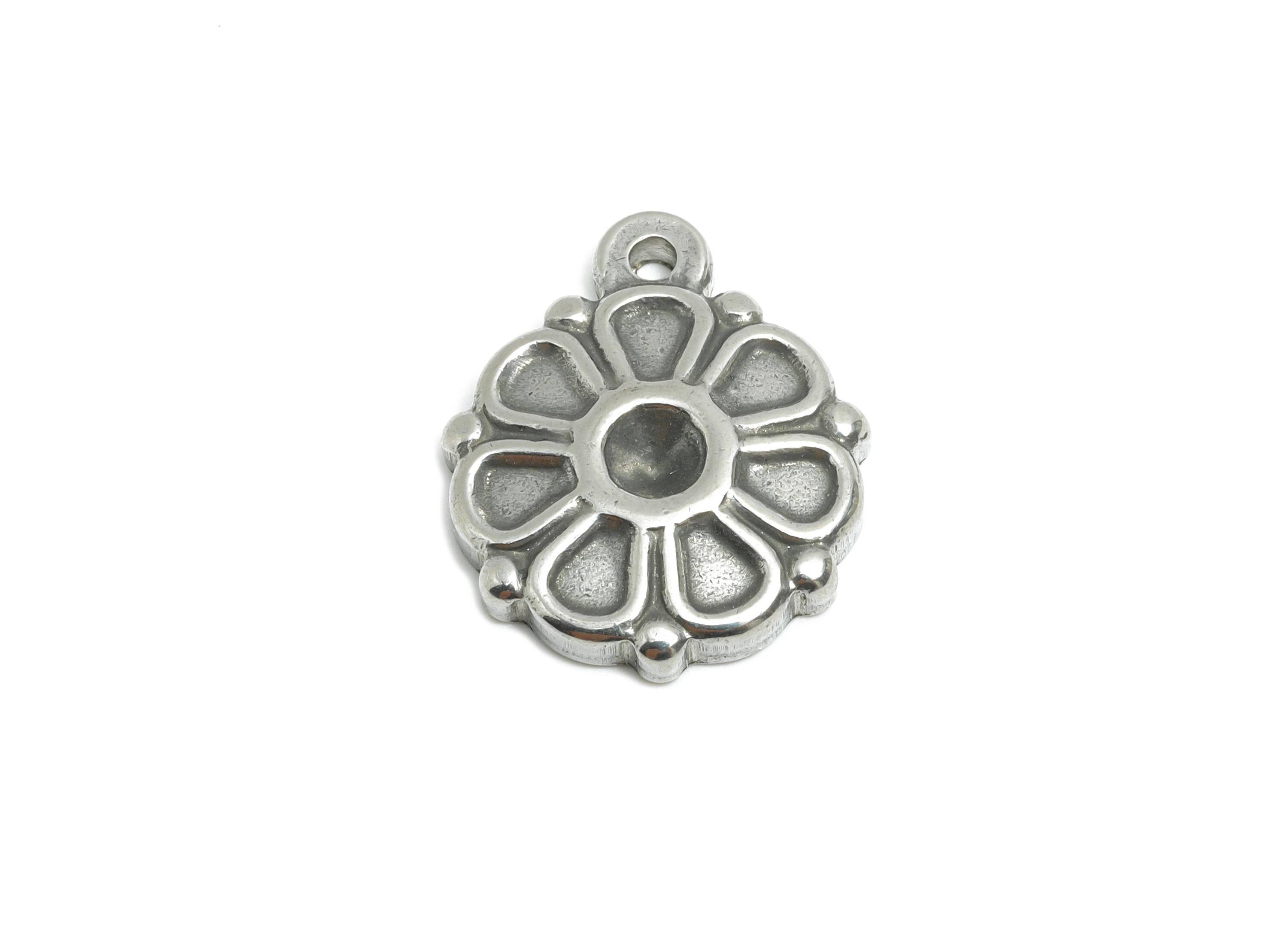 Steel Daisy Charms - Floral Necklace Pendant with Daisy - Textured Flower Charm For Pearl - Nature Steel Charm - 19x16x3.12mm - SS1738 - DOMEDBAZAAR