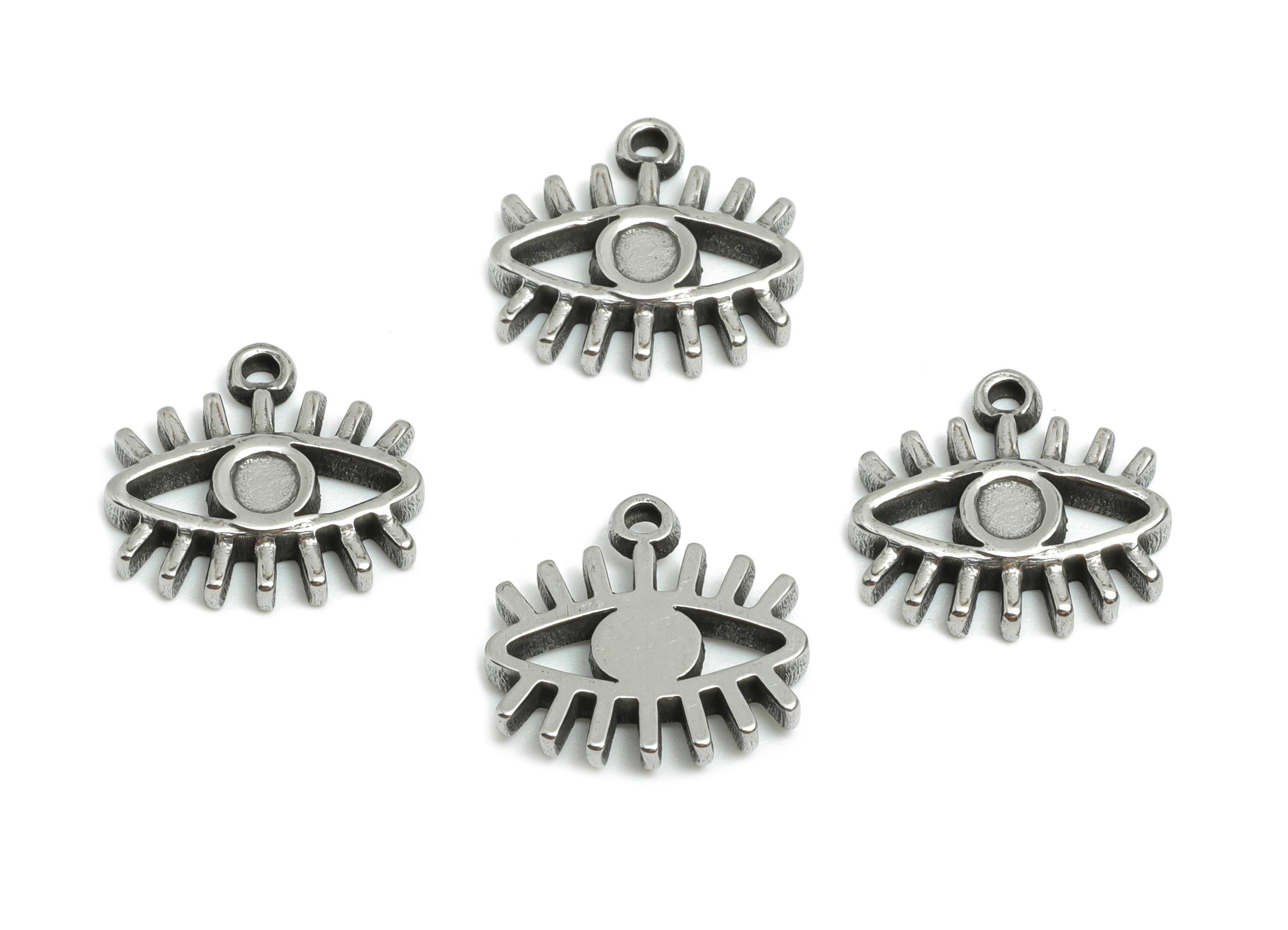 Steel Evil Eye Pendant - Protection Eye Symbol Charm - Vintage All-Seeing Eye Charm - Spiritual Eye Pendant - 12x12x1.83mm - SS1839 - DOMEDBAZAAR