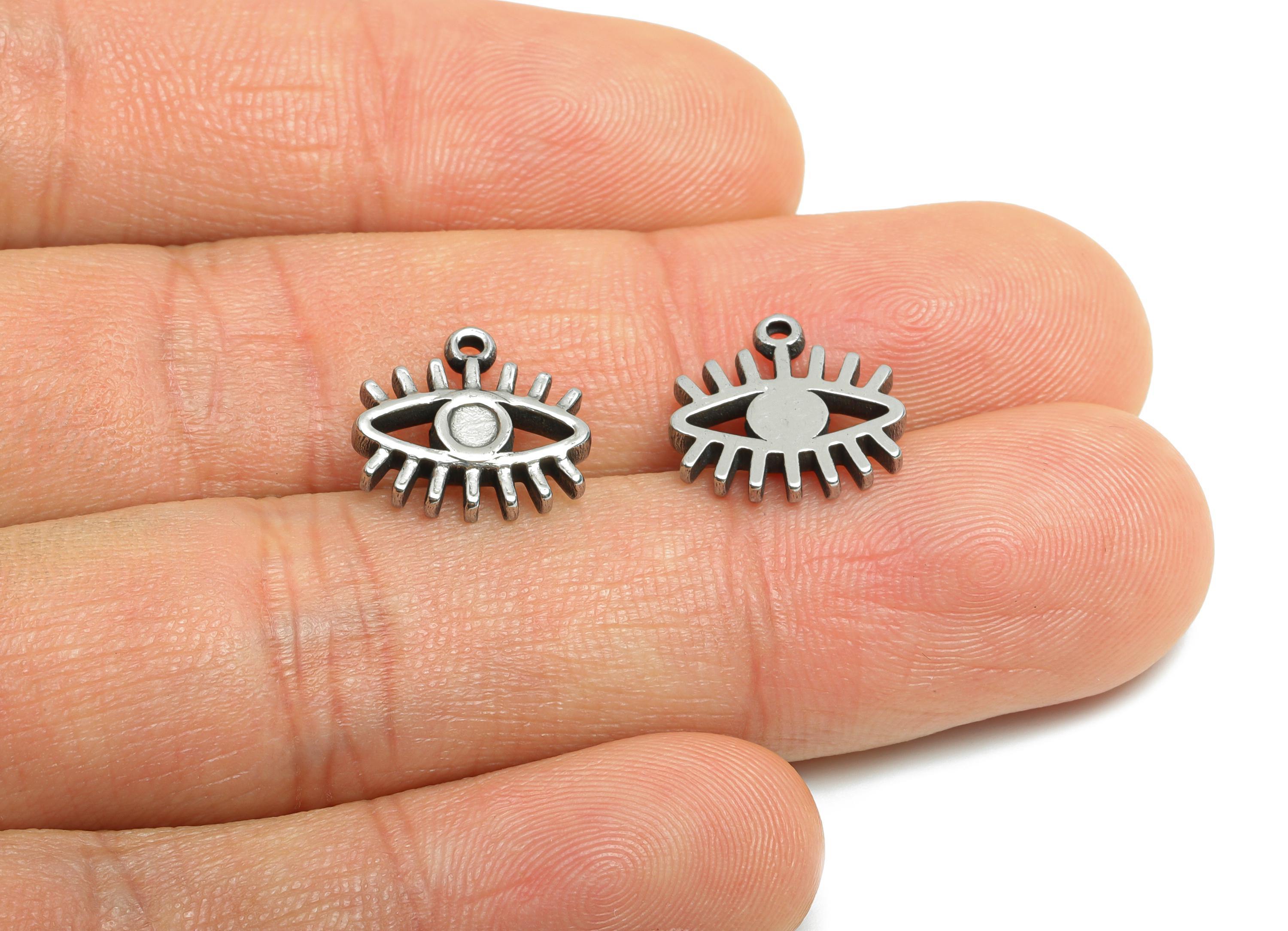 Steel Evil Eye Pendant - Protection Eye Symbol Charm - Vintage All-Seeing Eye Charm - Spiritual Eye Pendant - 12x12x1.83mm - SS1839 - DOMEDBAZAAR