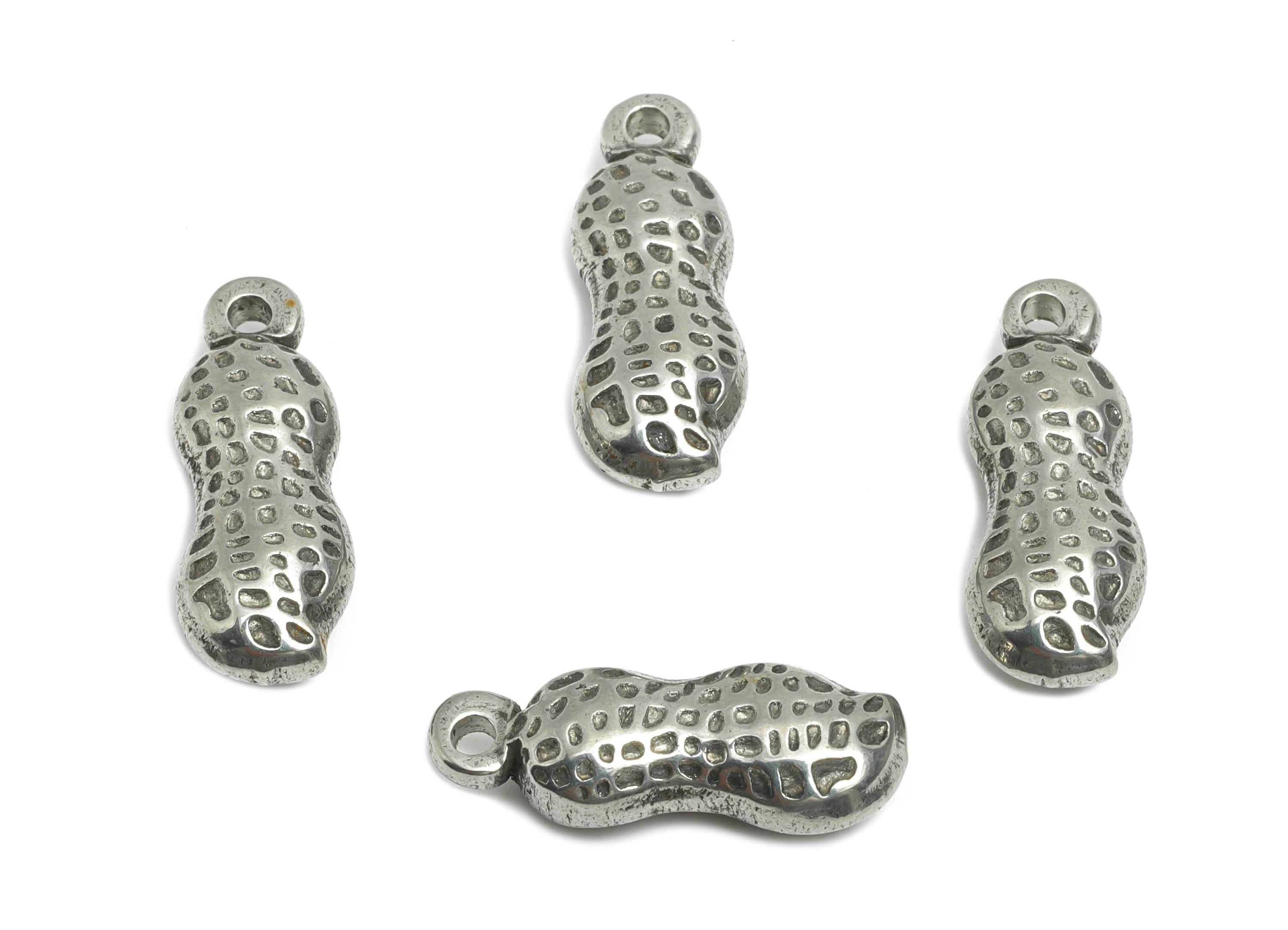 Steel Peanut Pendant - Textured Peanut Pendant - Vintage Lucky Peanut Charm - Peanut Charm Necklace - Steel Jewelry - 20x7x4.98mm - SS1741 - DOMEDBAZAAR