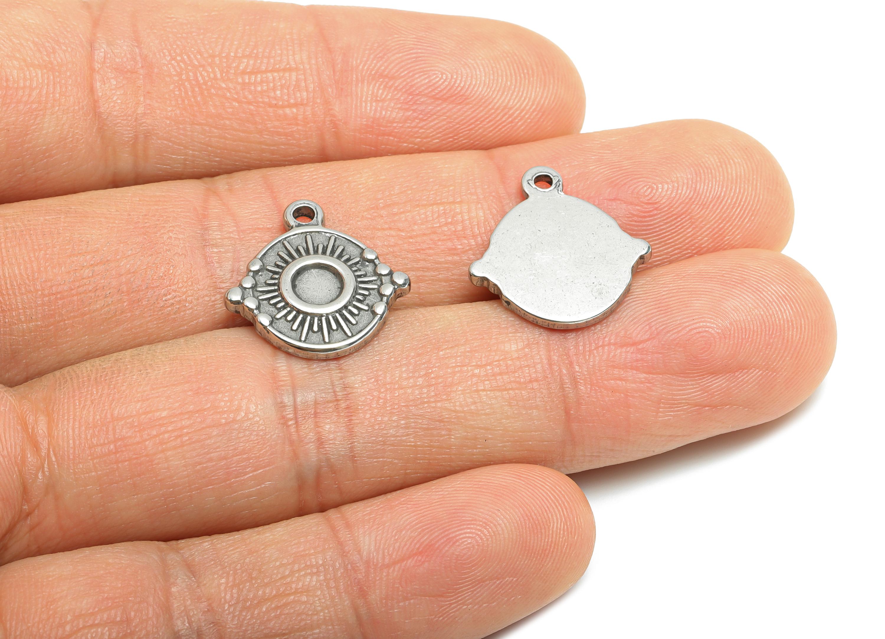 Steel Radiant Sun Charm - Textured Celestial Pendant For Bracelet - Steel Sun Amulet Charm For Gemstone - Steel Jewelry - 17x17x2mm - SS1968 - DOMEDBAZAAR