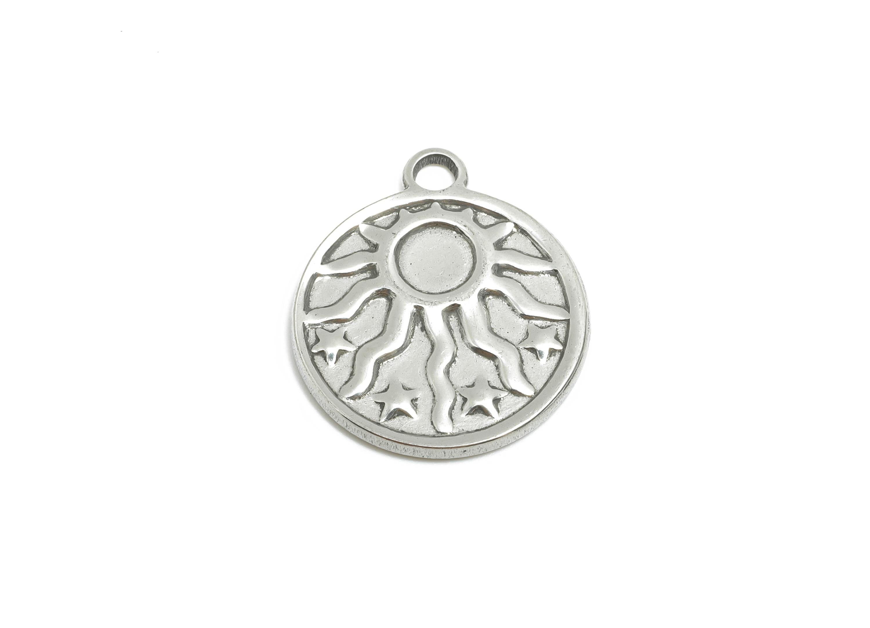 Steel Starburst Sun Charm - Textured Celestial Pendant For Necklace - Astrological Sun Charm For Gemstone - Steel Jewelry - 21x18x1mm-SS1812 - DOMEDBAZAAR