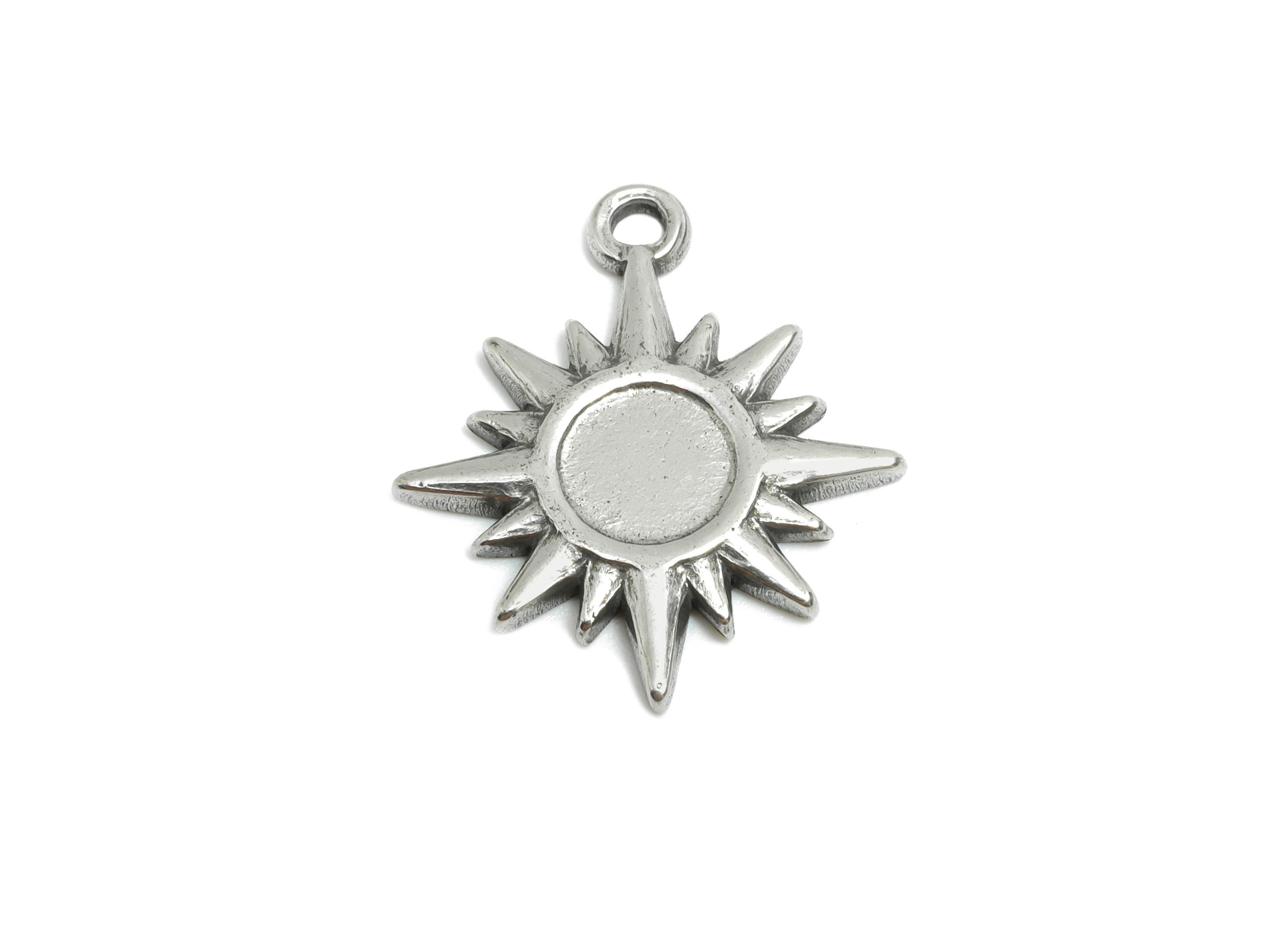 Steel Radiant Sun Charm - Celestial Sun Charm For Necklace - Starburst Charm For Gemstone - Stainless Steel Jewelry - 21x18x1.9mm - SS1861 - DOMEDBAZAAR