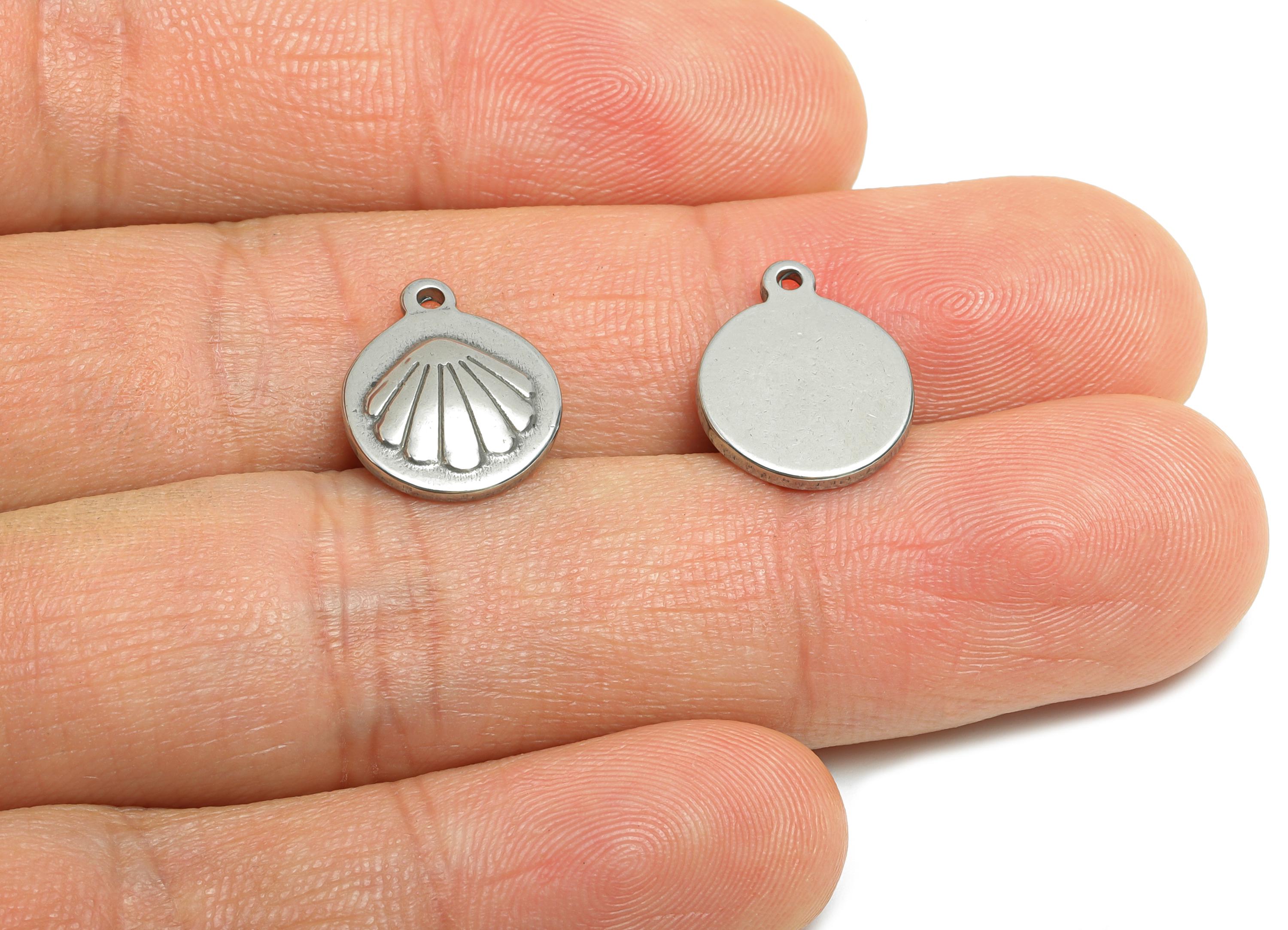 Steel Shell Pendant - Textured Sea Shell Charm For Necklace - Marine Coastal Shell Pendant - Stainless Steel Jewelry - 14x11x2.37mm - SS1888 - DOMEDBAZAAR