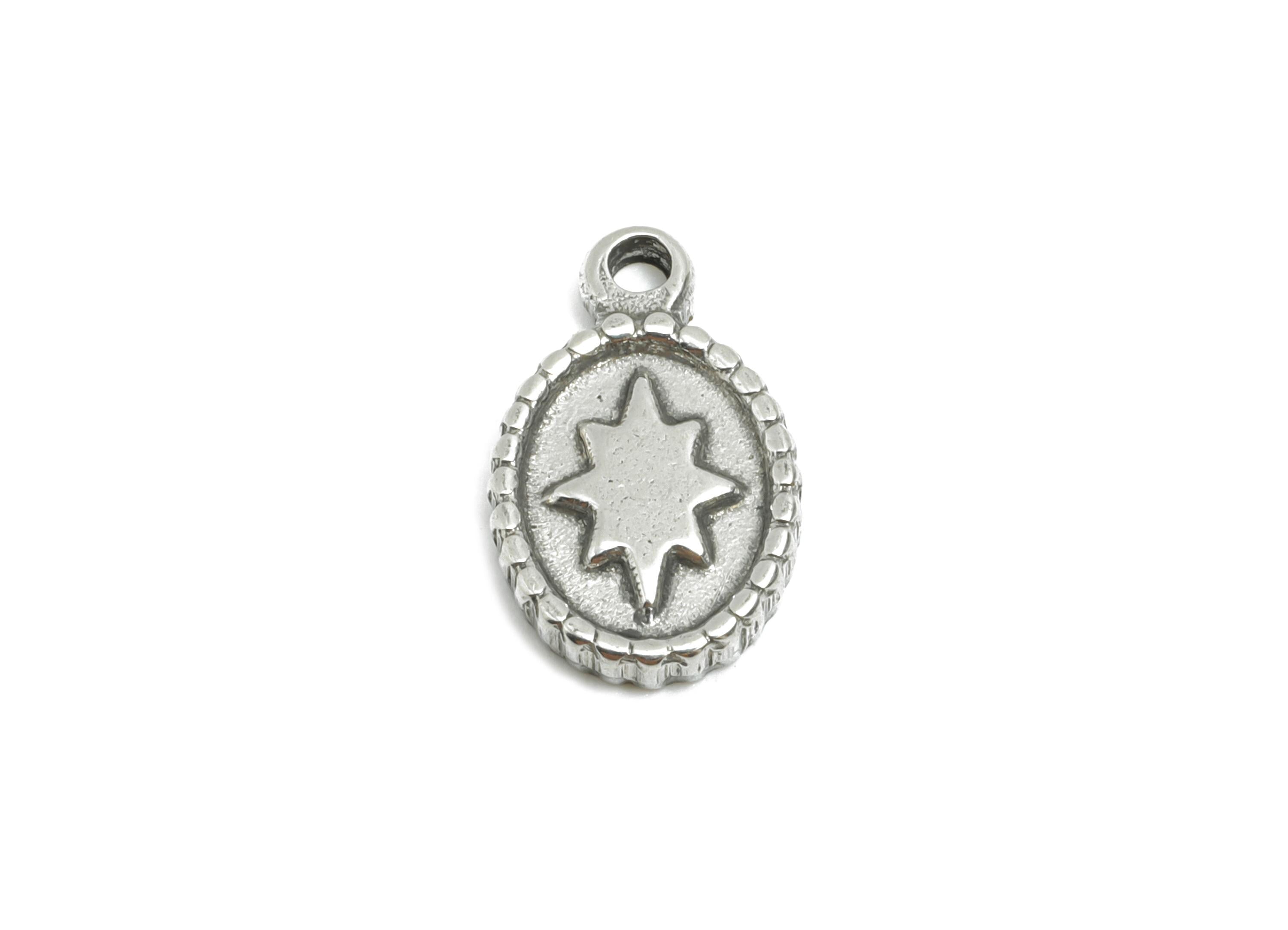 Steel Star Pendant - Vintage Geometric Star Charm For Necklace - Steel Shiny Star Pendant - Stainless Steel Jewelry - 13x8x1.89mm - SS1776 - DOMEDBAZAAR