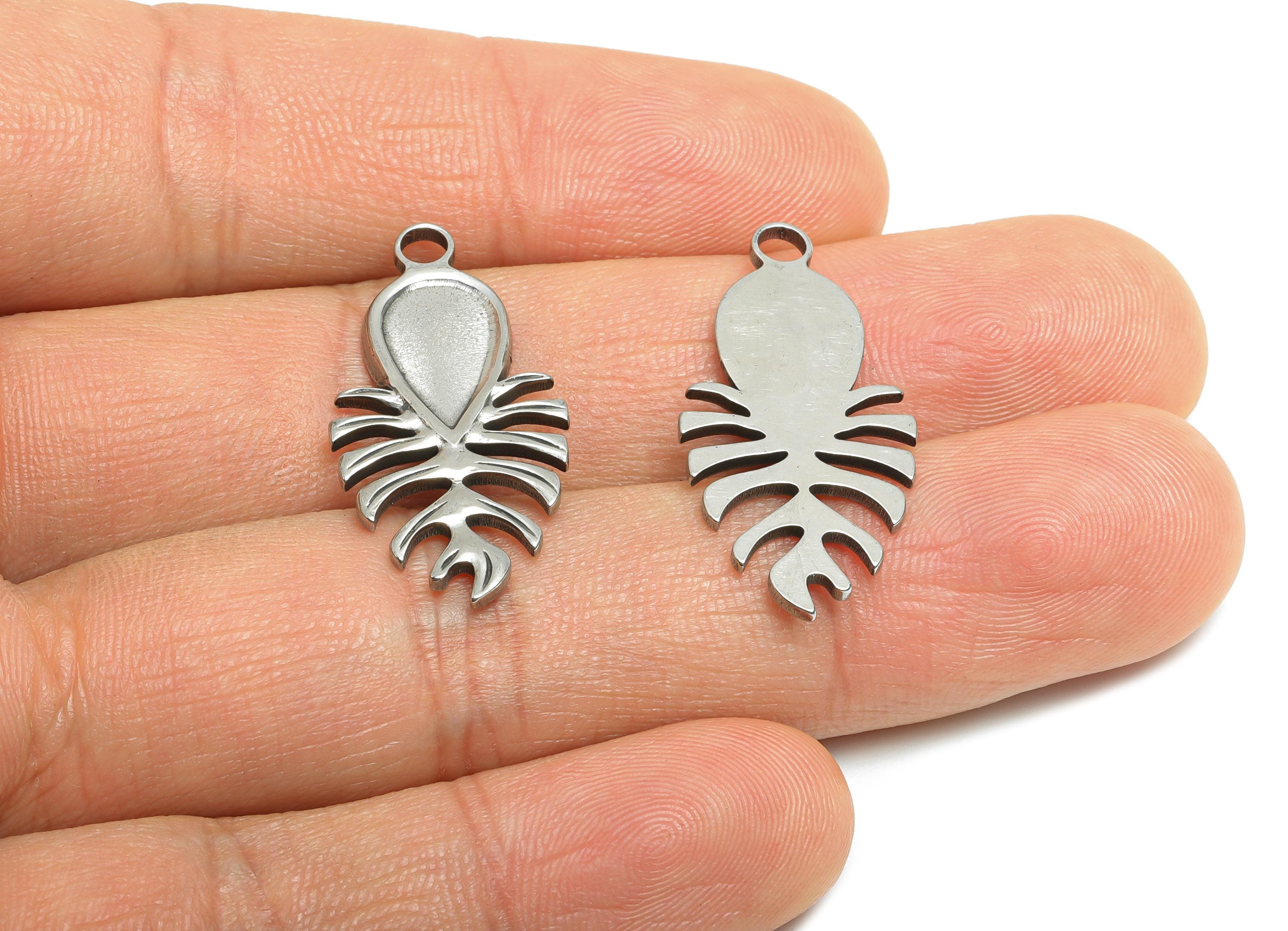 Steel Teardrop Leaf Charm - Steel Silver Color Leaf Charm For Necklace - Geometry Charm For Gemstone - Steel Jewelry - 29x14x1.5mm - SS1956 - DOMEDBAZAAR