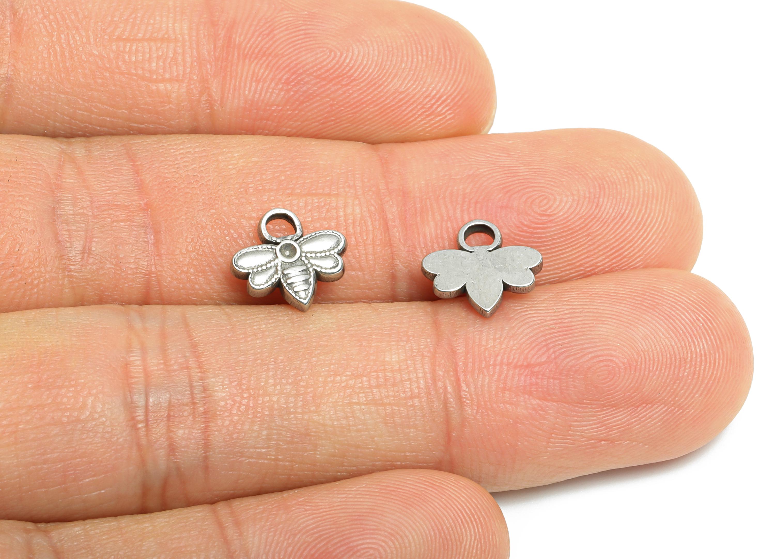 Steel Cute Bee Charms - Mini Honeybee Charms for Bracelet - Modern Insect Bee Pendant - Steel Jewelry Accessory - 9.62x10.2x1.8mm - SS1909 - DOMEDBAZAAR