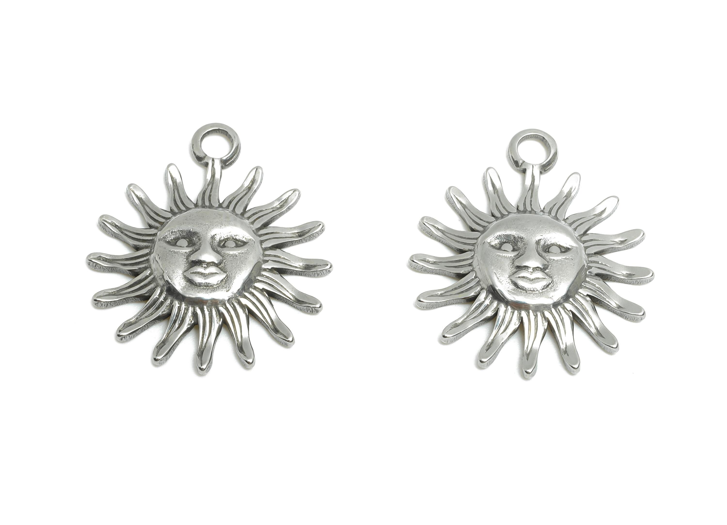 Steel Sun Face Pendant - Radiant Sun Pendant for Necklace - Vintage Solar Symbol Pendant - Stainless Steel Jewelry - 22.78x19x2.9mm - SS1922 - DOMEDBAZAAR