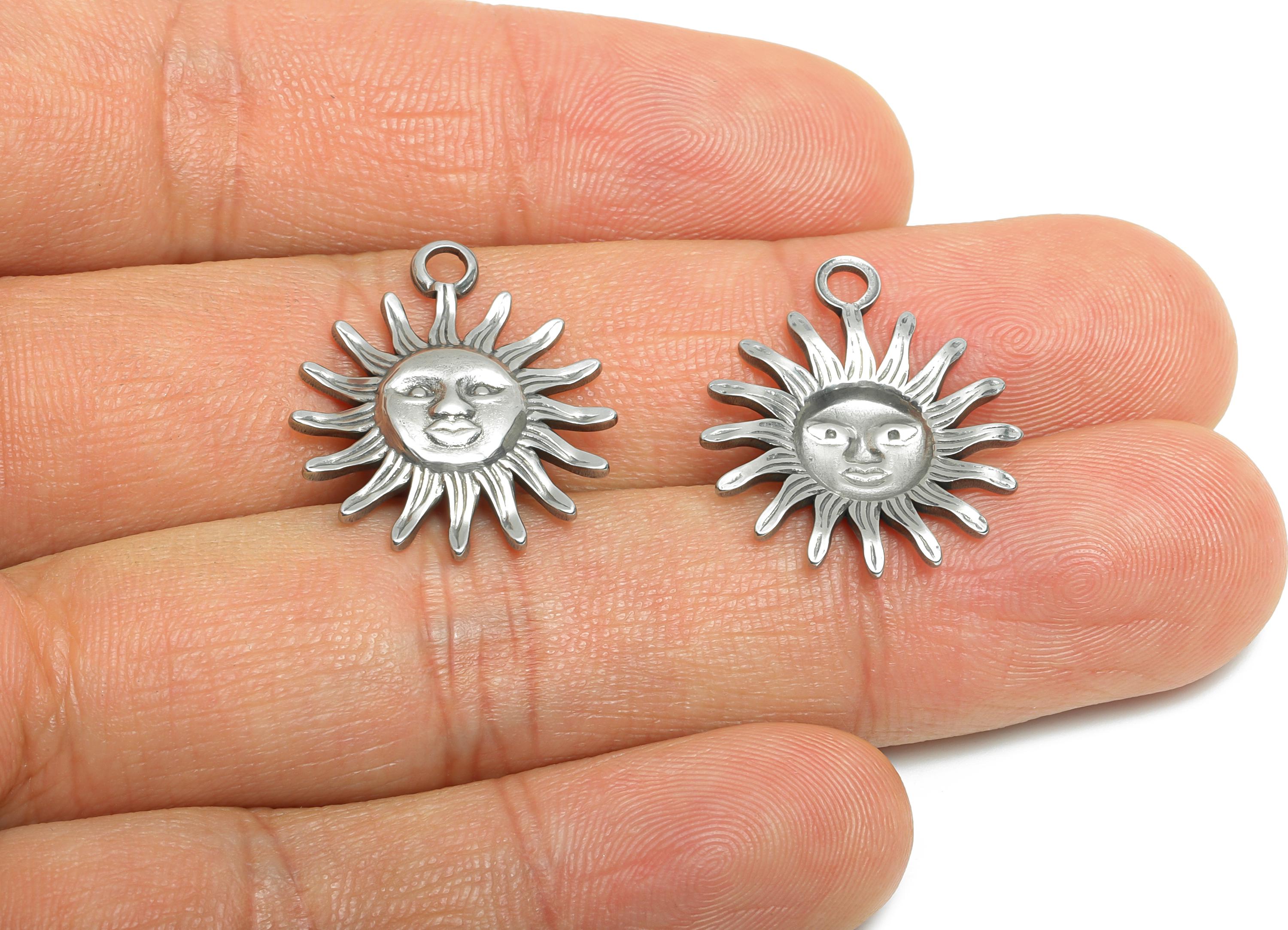 Steel Sun Face Pendant - Radiant Sun Pendant for Necklace - Vintage Solar Symbol Pendant - Stainless Steel Jewelry - 22.78x19x2.9mm - SS1922 - DOMEDBAZAAR