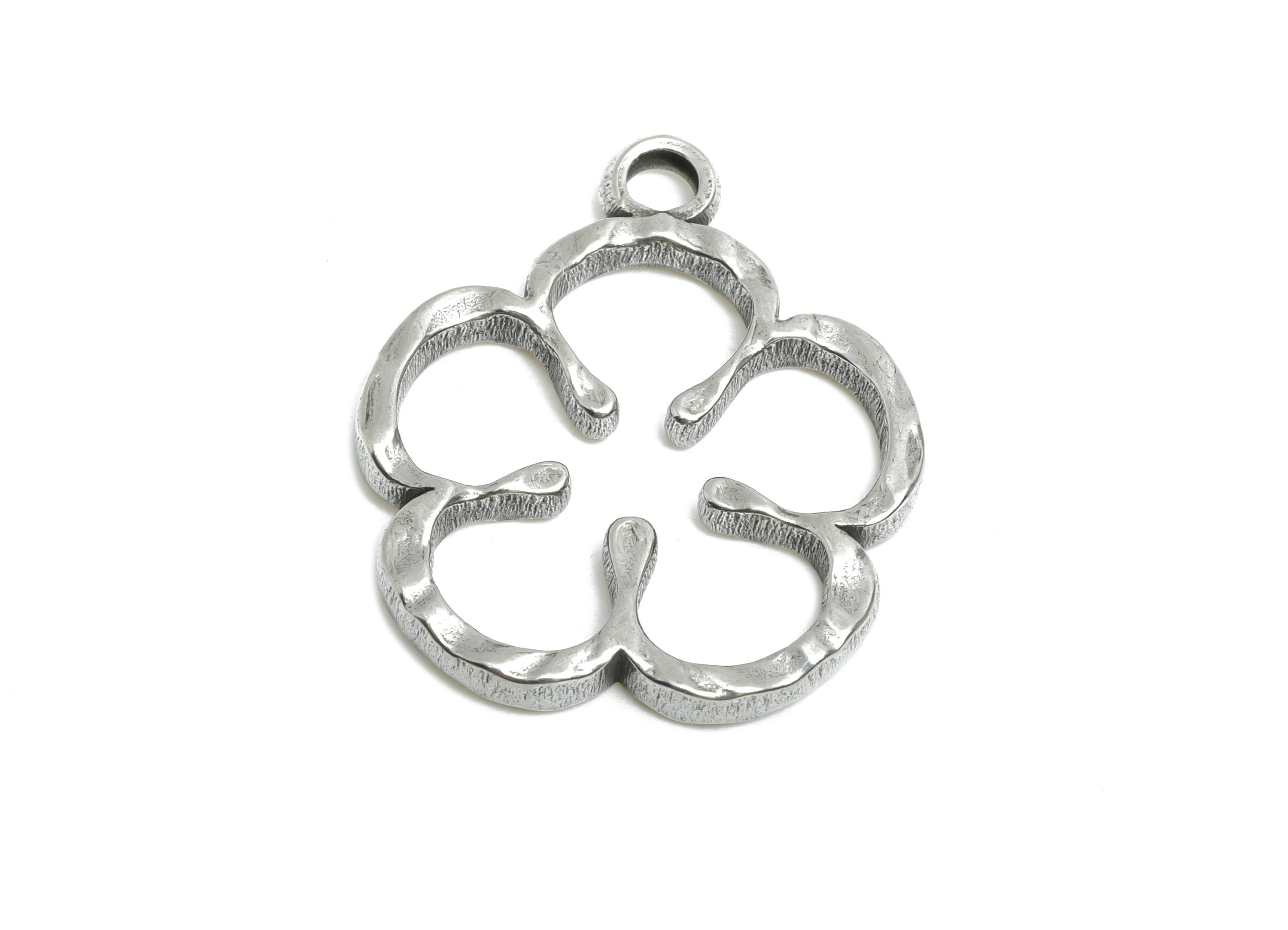 Steel Flower Pendant - Botanical Petal Charm for Necklace - Steel Hollow Floral Pendant - Steel Jewelry Accessory - 25.x21.75x2.8mm - SS1980 - DOMEDBAZAAR