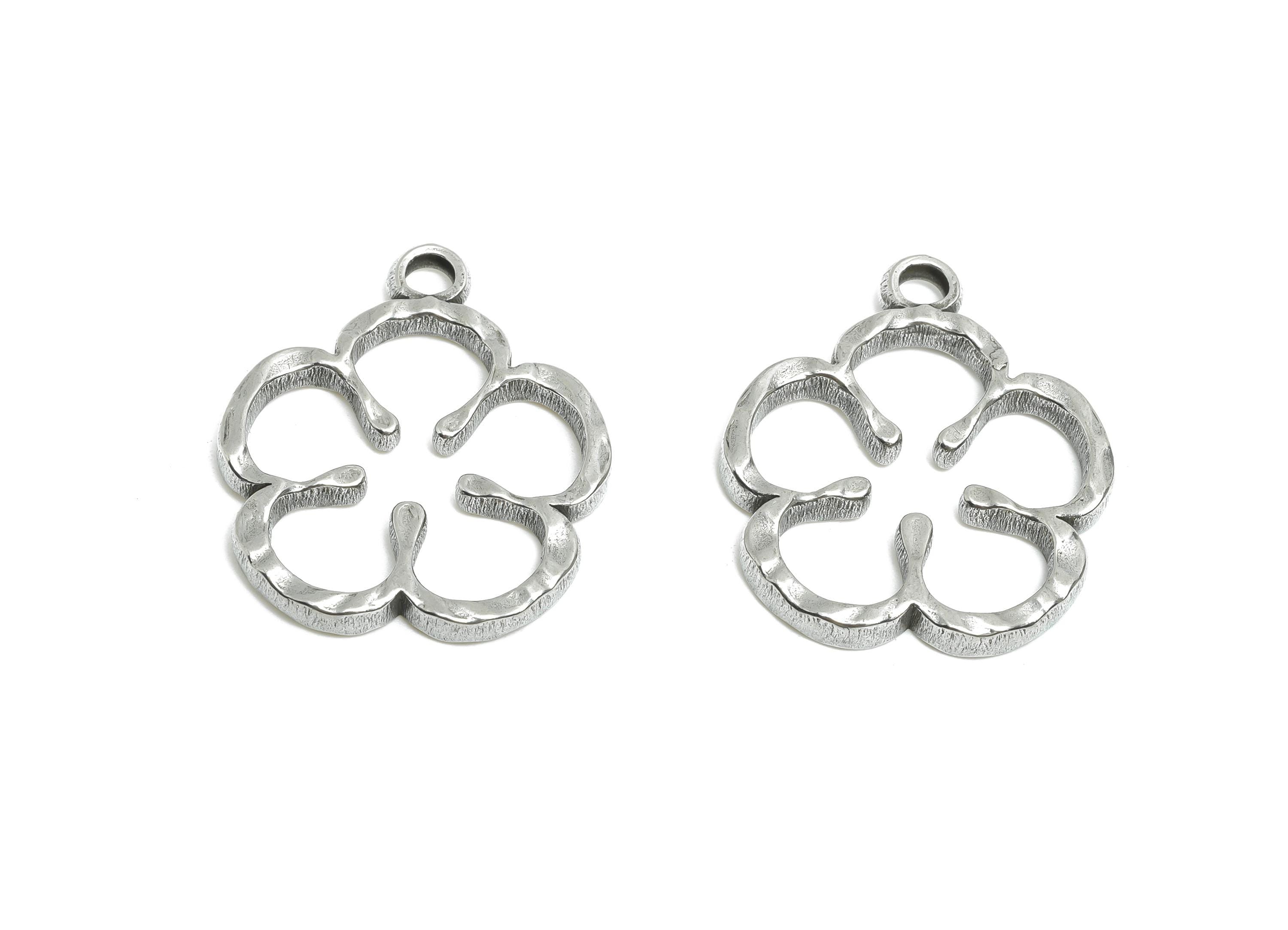 Steel Flower Pendant - Botanical Petal Charm for Necklace - Steel Hollow Floral Pendant - Steel Jewelry Accessory - 25.x21.75x2.8mm - SS1980 - DOMEDBAZAAR