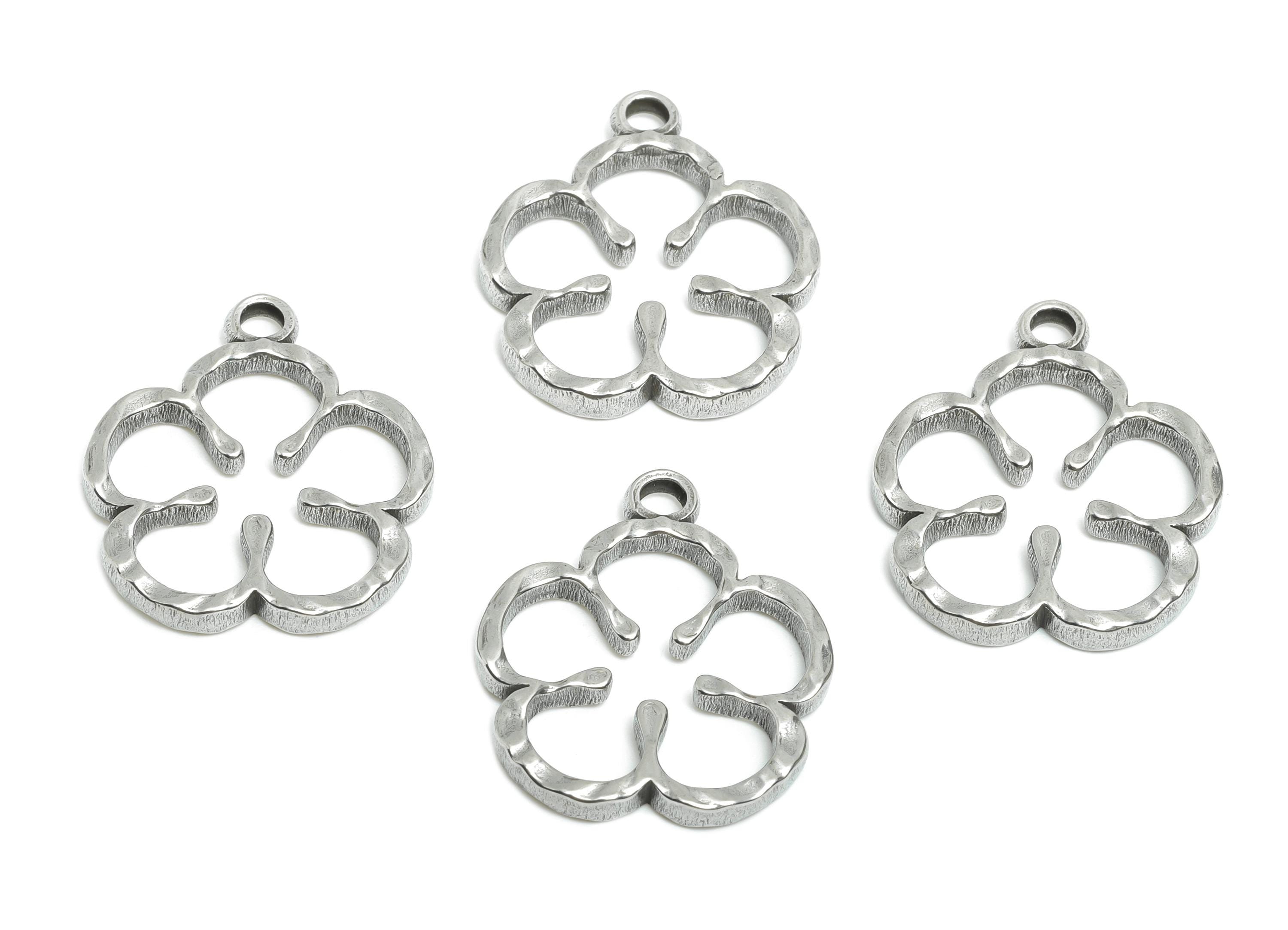 Steel Flower Pendant - Botanical Petal Charm for Necklace - Steel Hollow Floral Pendant - Steel Jewelry Accessory - 25.x21.75x2.8mm - SS1980 - DOMEDBAZAAR