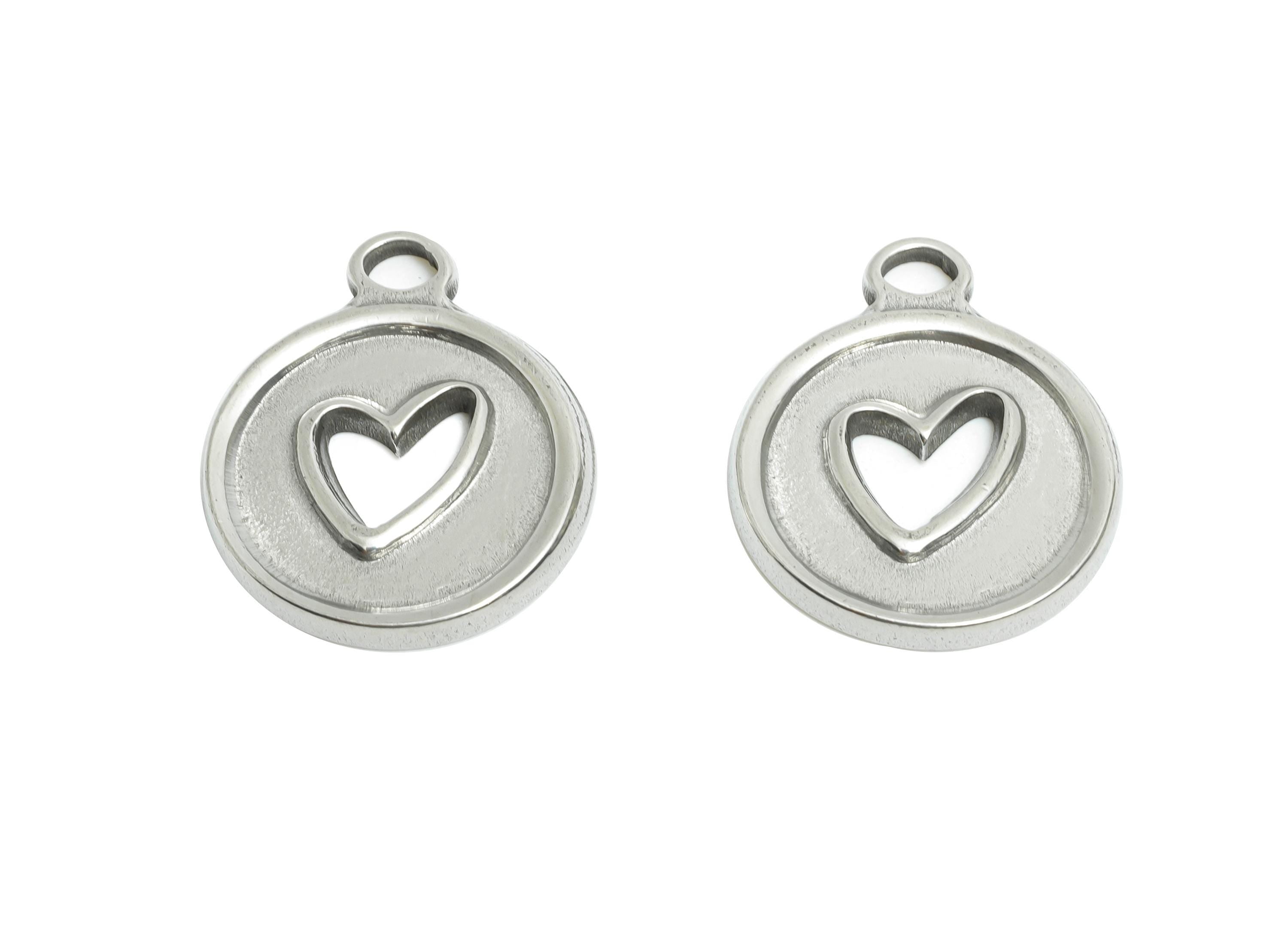 Steel Heart Charms - Round Hollow Heart Pendant for Necklace - Refined Steel Heart Charms - Jewelry Component - 20.42x16.9x1.88mm - SS1896 - DOMEDBAZAAR