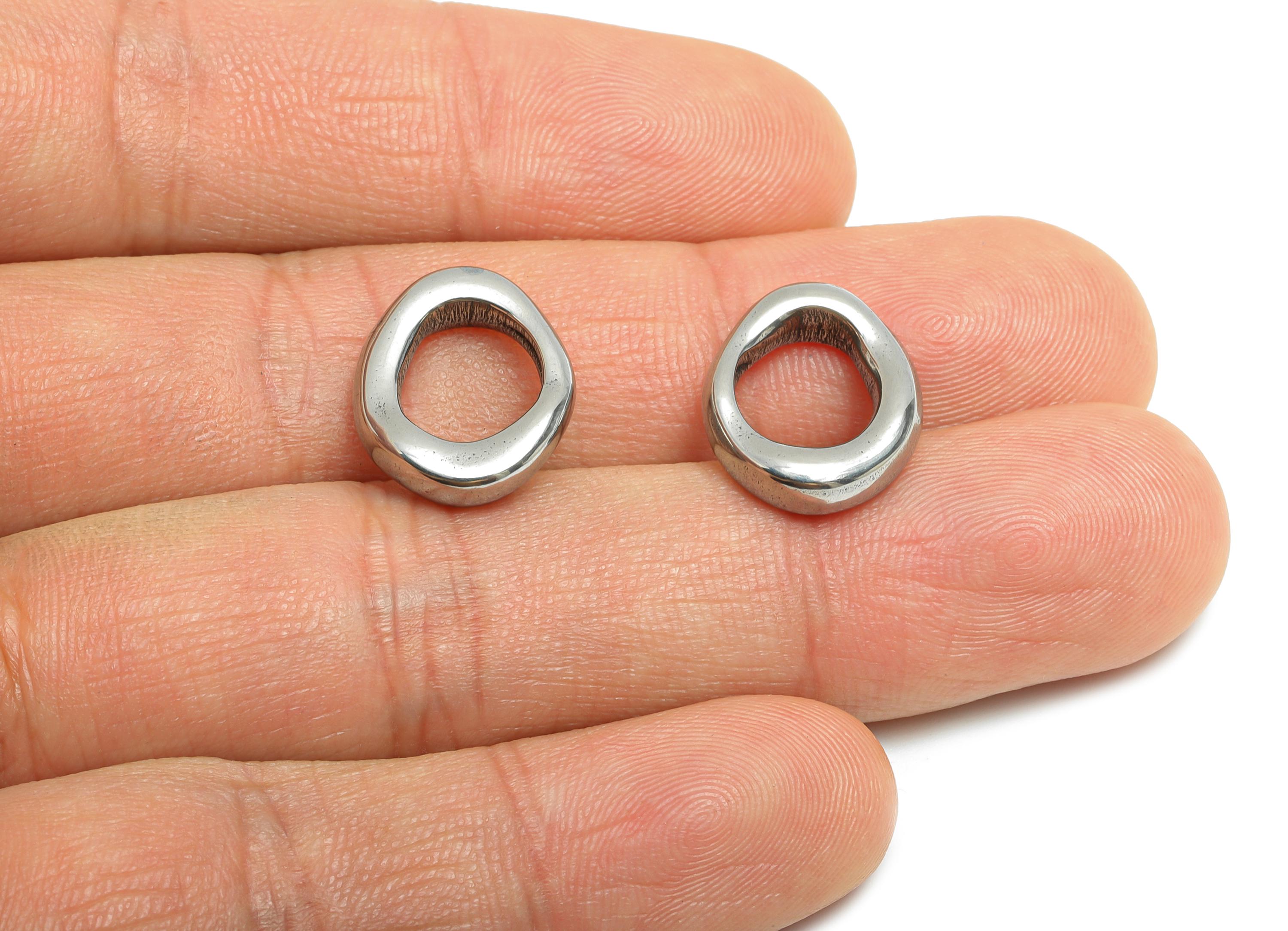 Steel Oval Charms - Irregular Geometry Pendant for Necklace - Modern Steel Oval Charms - Minimalist Steel Jewelry - 16x13x3.8mm - SS1886 - DOMEDBAZAAR