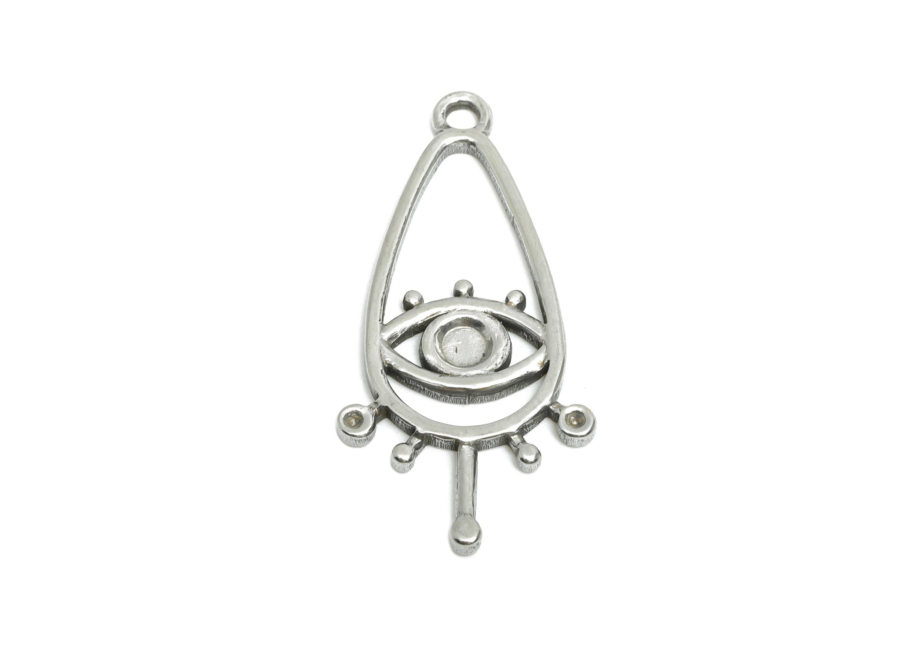 Steel Drop Eye Pendant - Statement Eye Pendant for Necklace - Eye Symbol Charms - Abstract Jewelry Component - 30.83x14.77x1.49mm - SS1835 - DOMEDBAZAAR