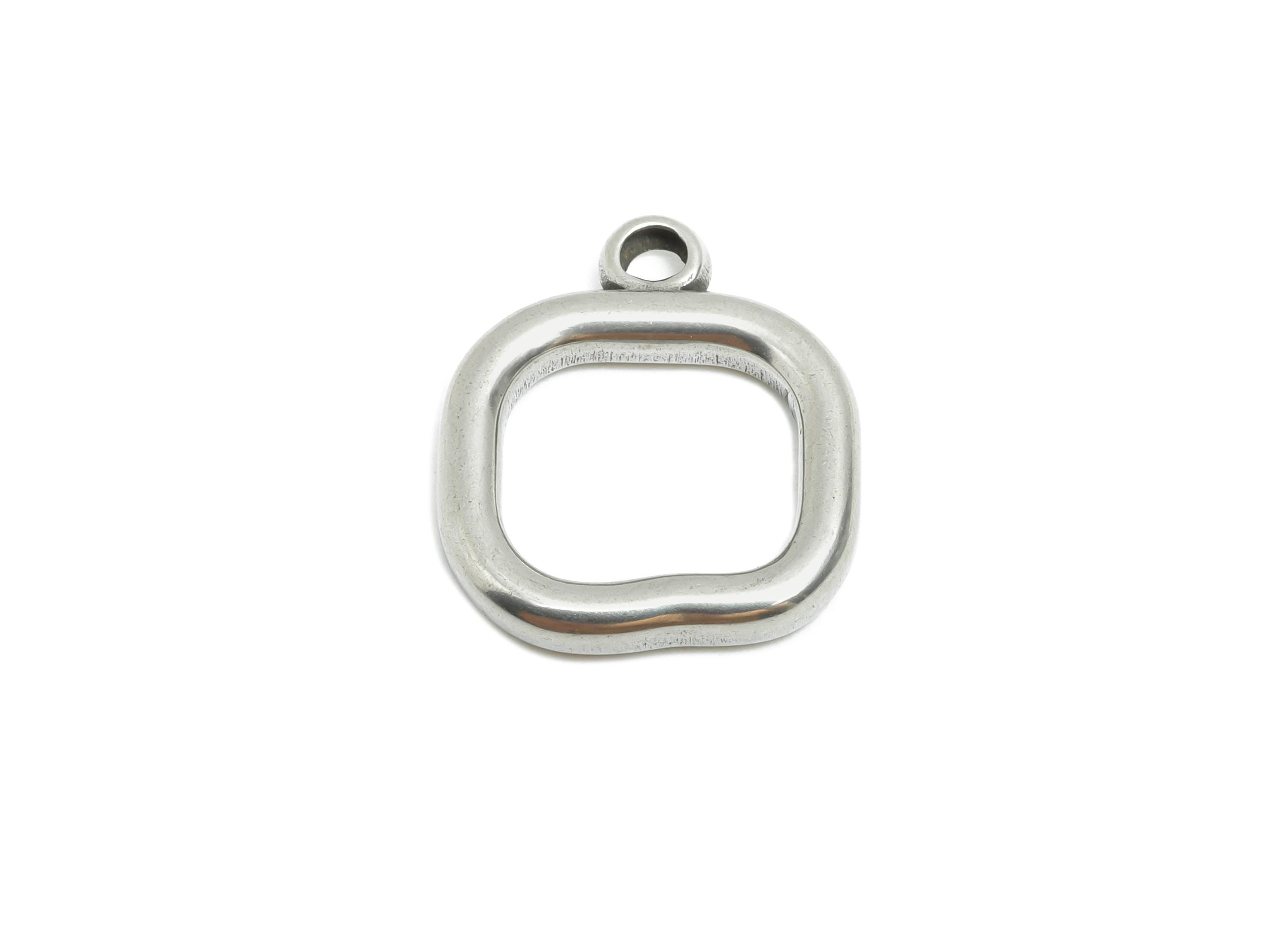 Steel Square Charms - Simple Geometric Pendant for Necklace - Silver Rounded Square Charms - Minimalist Jewelry - 18.71x16.09x2.7mm - SS1751 - DOMEDBAZAAR