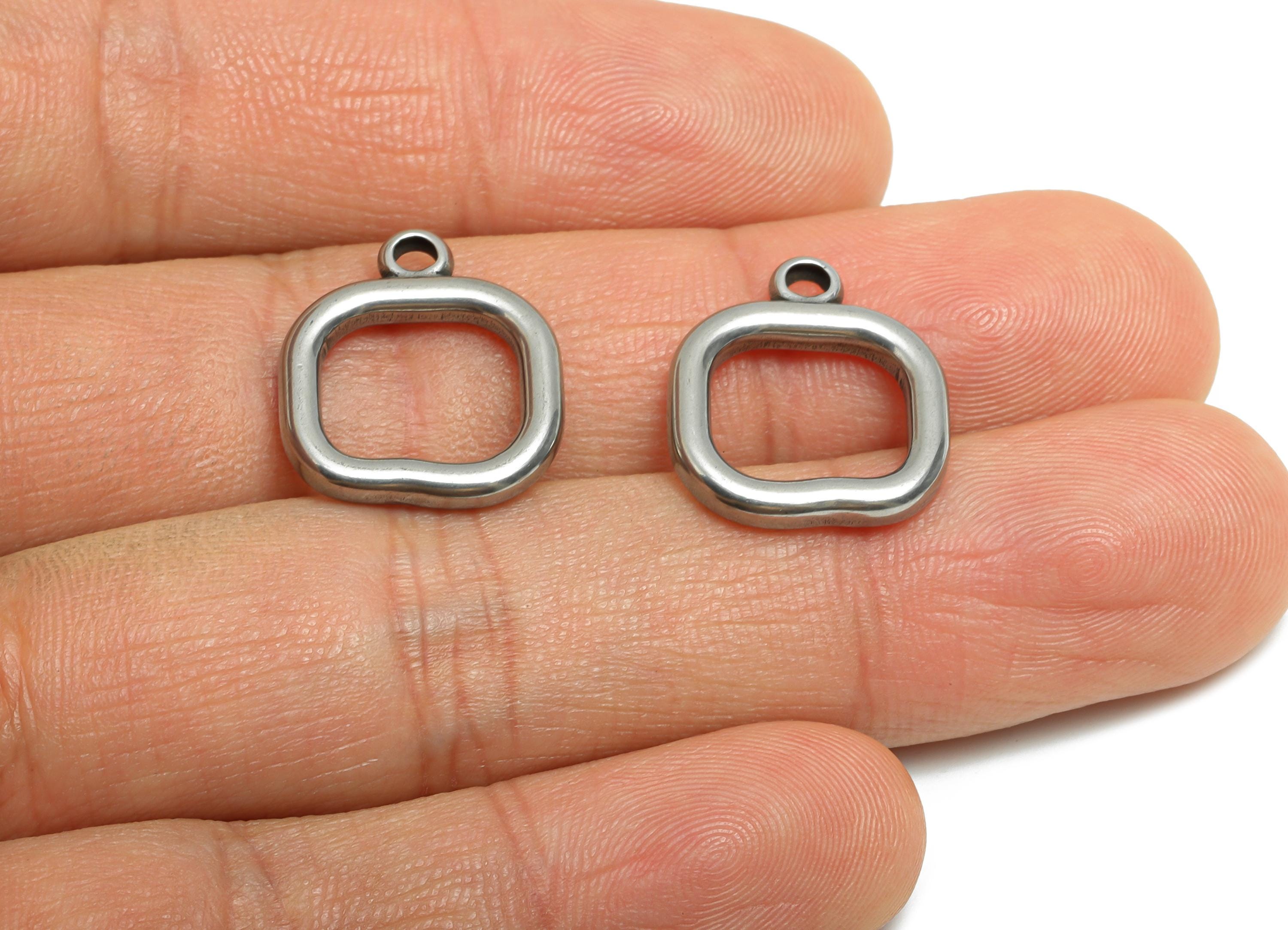 Steel Square Charms - Simple Geometric Pendant for Necklace - Silver Rounded Square Charms - Minimalist Jewelry - 18.71x16.09x2.7mm - SS1751 - DOMEDBAZAAR