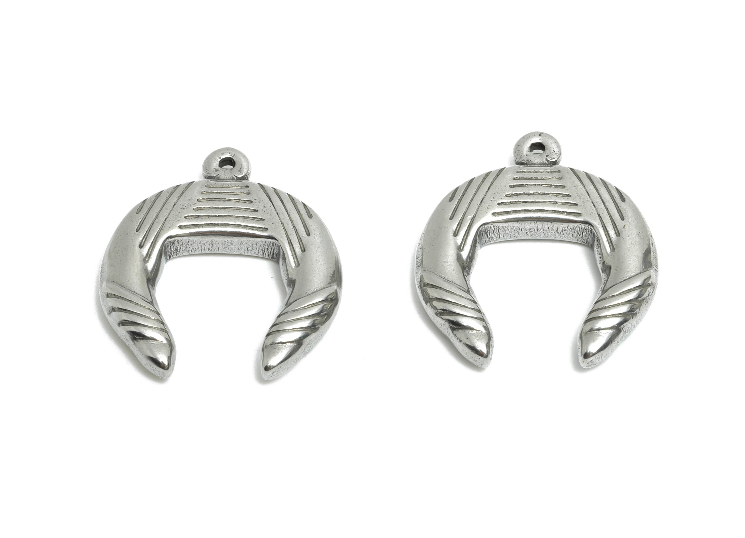 Steel Crescent Pendant - Textured Geometric Necklace Pendant - Artistic Celestial Moon Pendant - Steel Jewelry - 23.11x20.85x4.03mm - SS1973 - DOMEDBAZAAR