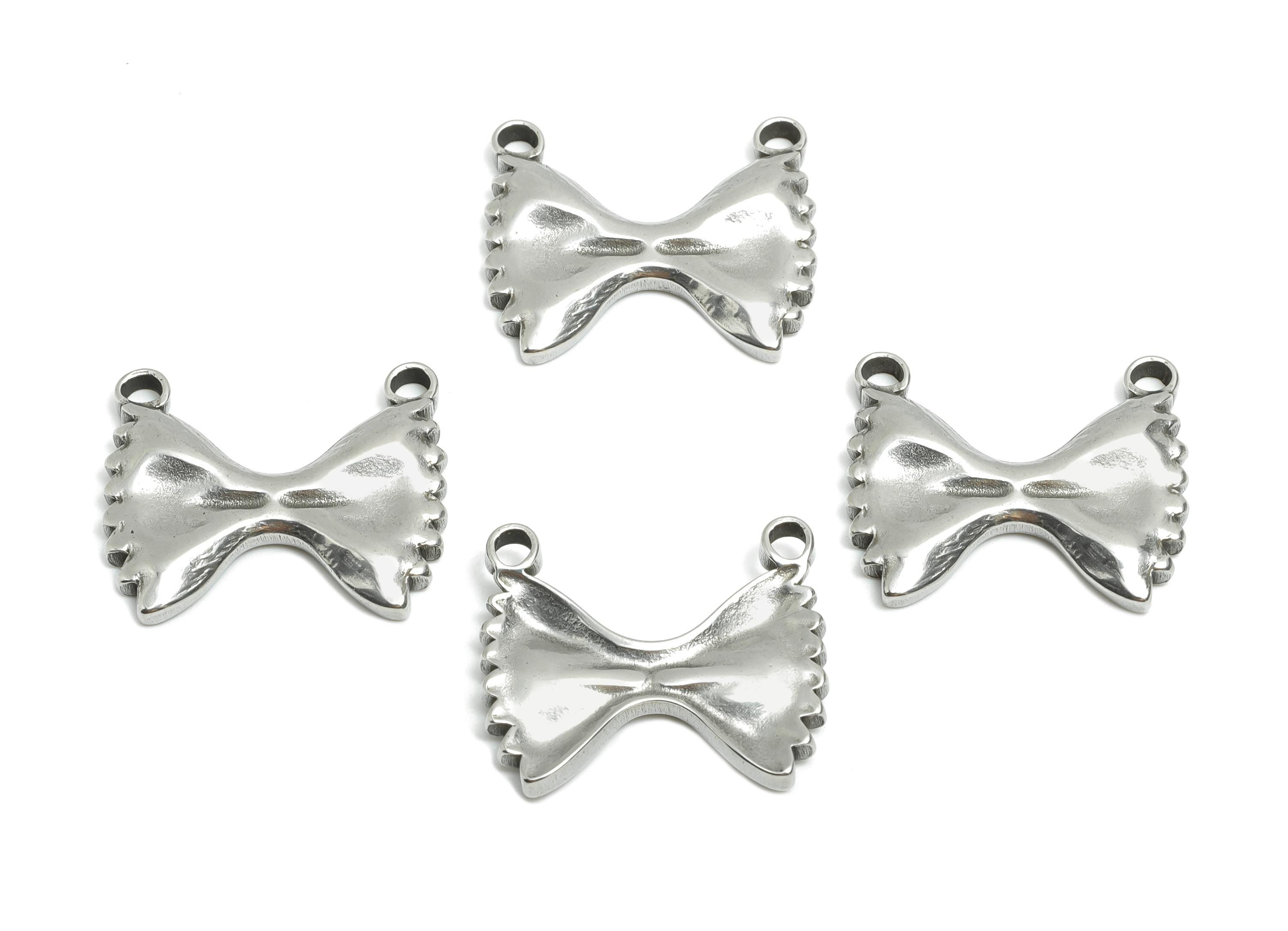 Stainless Steel Bow Pendant - Ballet Ribbon Charms for Necklace - Jewelry Making Supplies - Chic Charm for Bracelet - 16x19x2.8mm - SS1914 - DOMEDBAZAAR