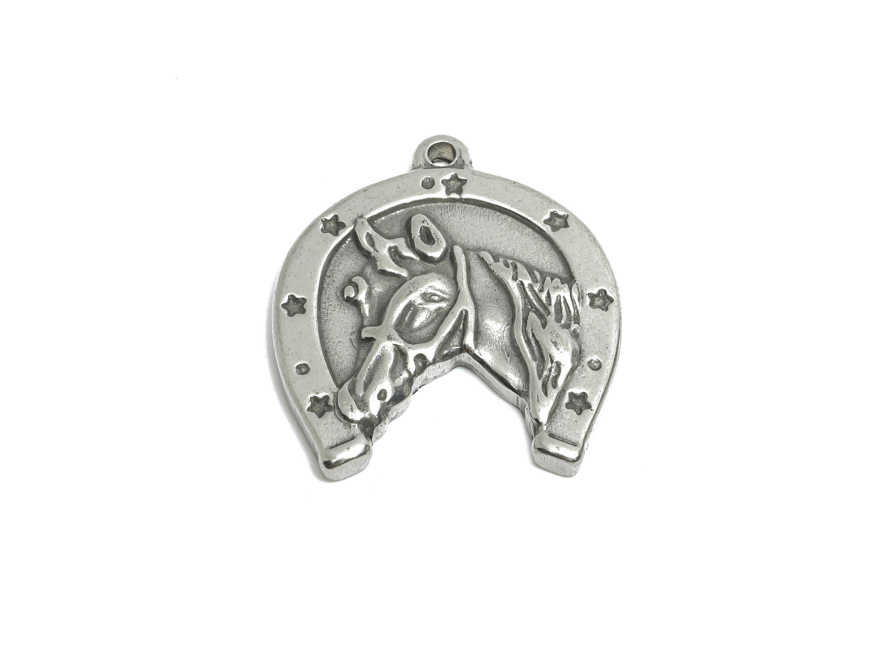 Steel Horse Pendant - Horseshoe Jewelry for Necklace - Vintage Jewelry Making Supplies - Lucky Horseshoe Charm - 24x22x3.04mm - SS1870 - DOMEDBAZAAR