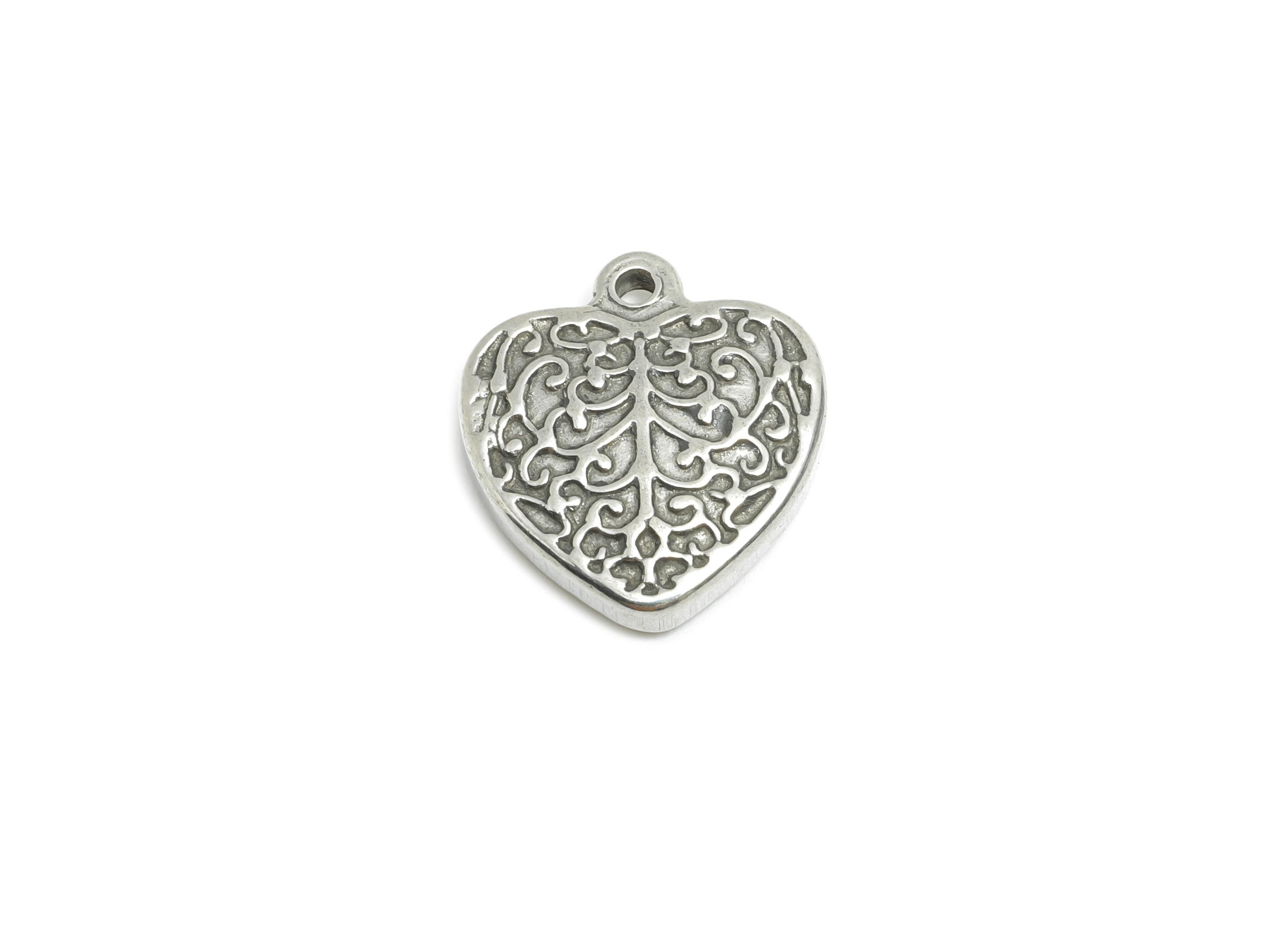 Steel Filigree Heart Pendant - Vintage Heart For Necklace - Decorative Jewelry Making Supplies - Romantic Heart Pendant - 16x15x3mm - SS1873 - DOMEDBAZAAR