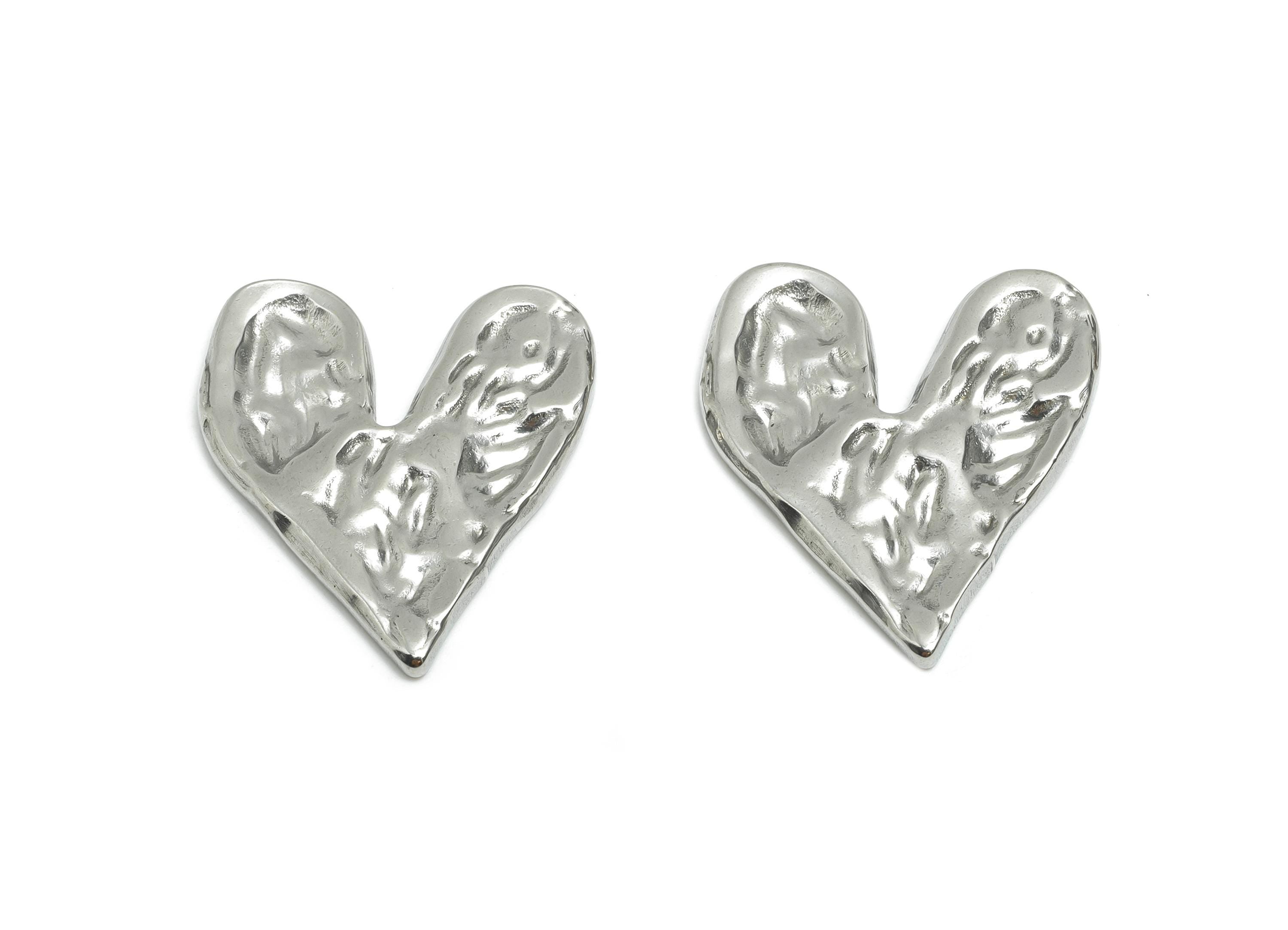 Stainless Steel Heart Charm - Vintage Hammered Heart Charm - Steel Textured Romantic Charm - Statement Heart Jewelry - 25x22.8x2mm - SS1761 - DOMEDBAZAAR