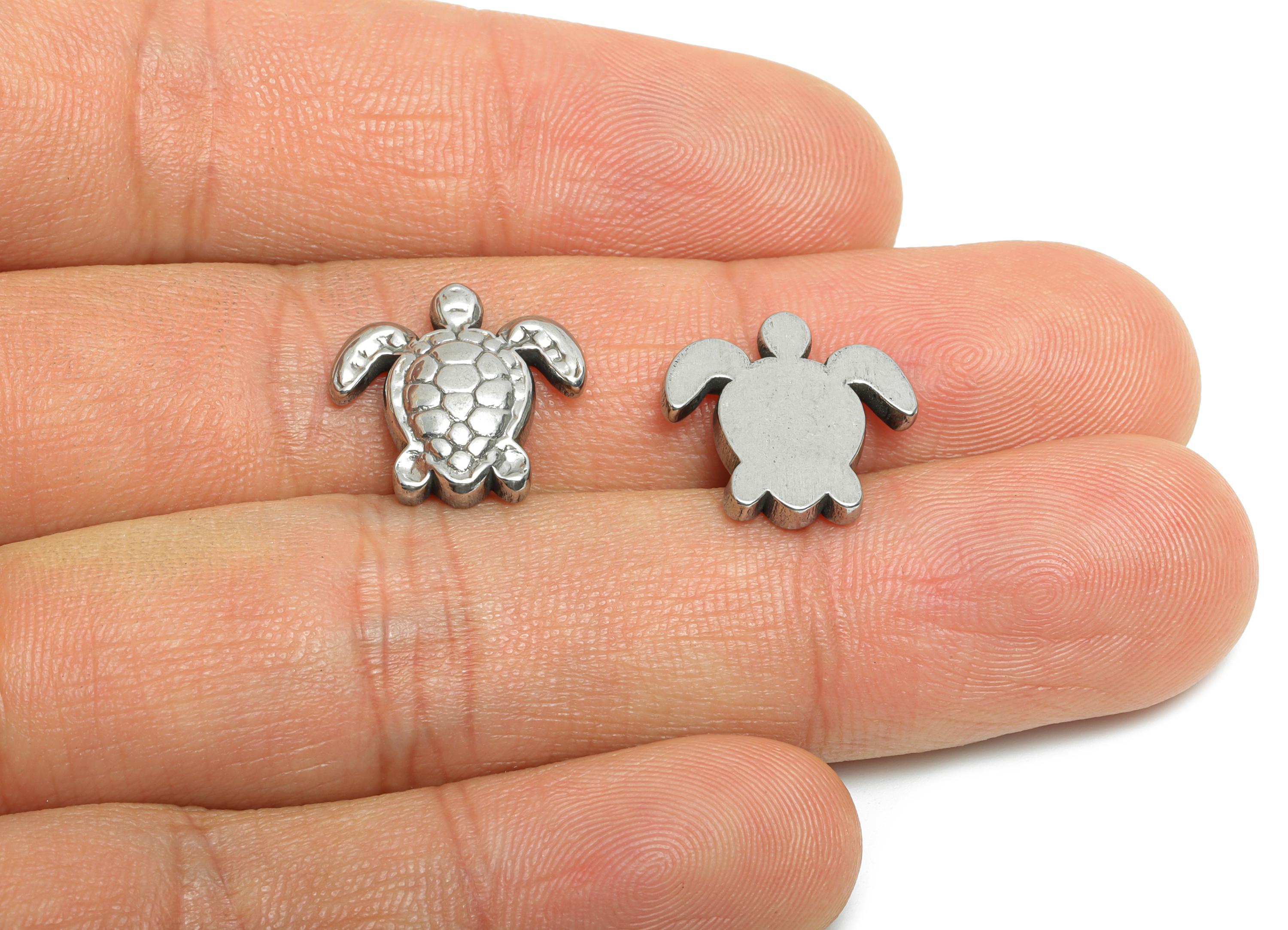 Stainless Steel Turtle Charms - Steel Textured Marine Charm - Minimalist Sea Life Jewelry - Steel Jewelry Making - 15.33x15x3.07mm - SS1789 - DOMEDBAZAAR